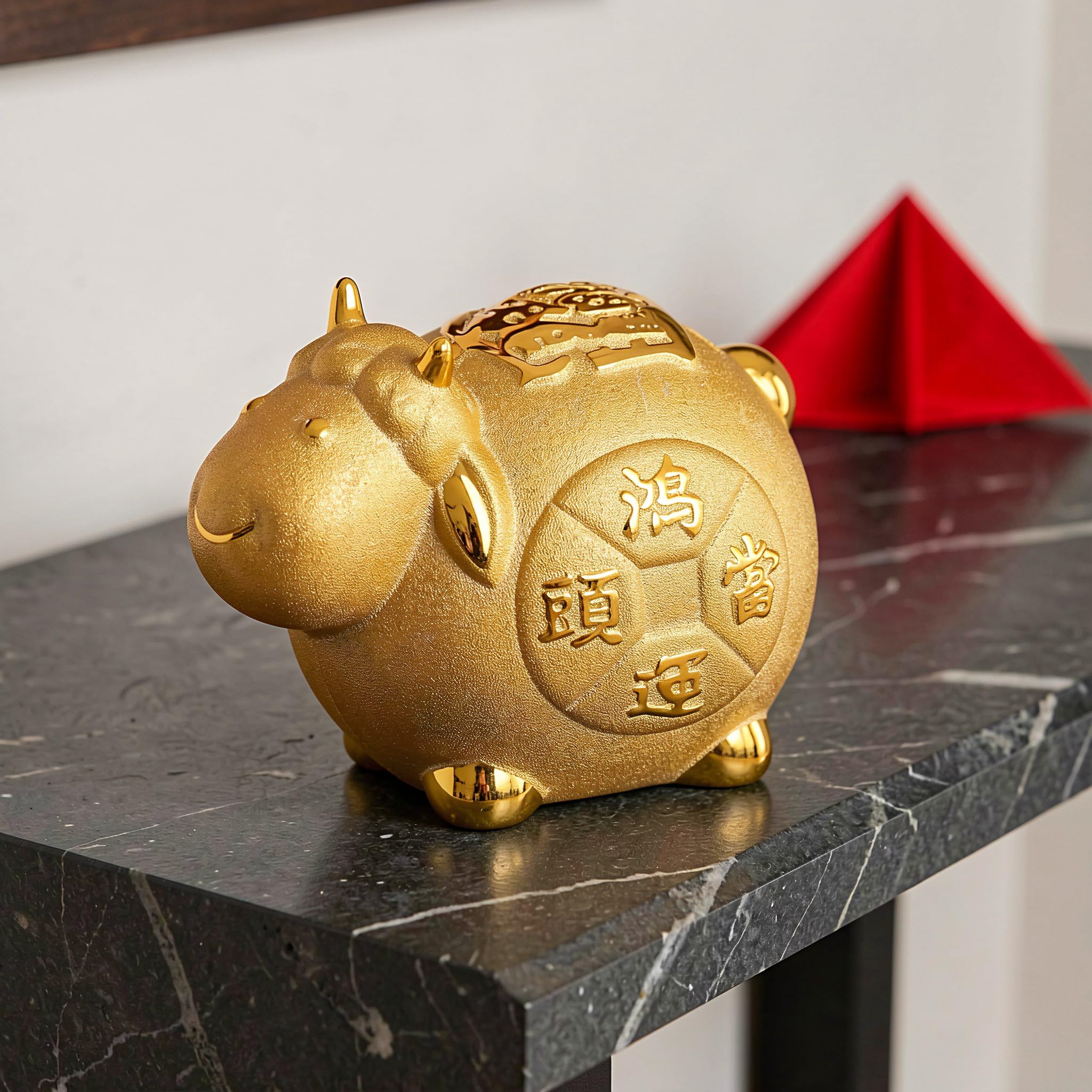 ibasenice Złota Skarbonka, 7-calowa ceramiczna skarbonka w kształcie kozy,