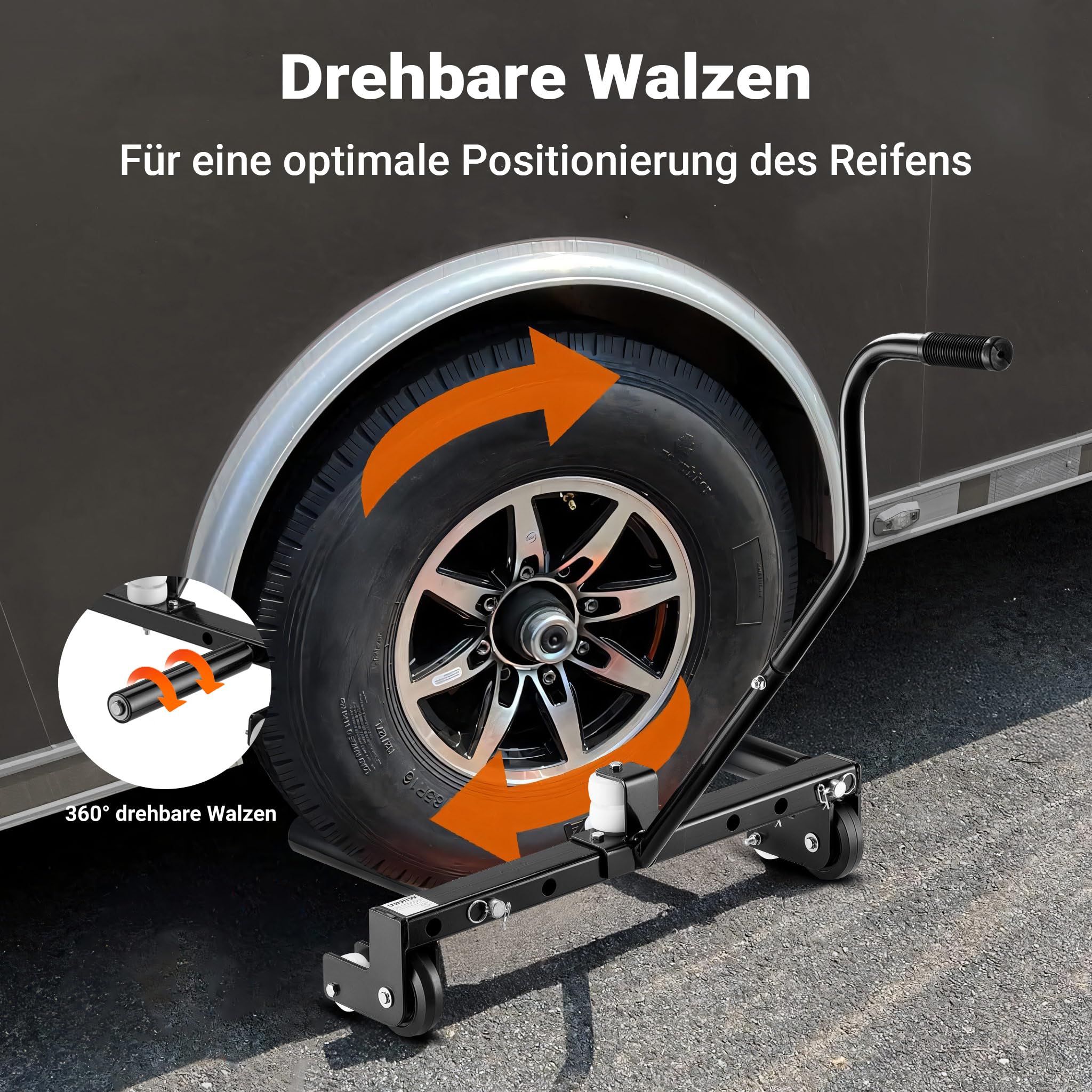 XPOtool Reifenmontagewagen bis 250 kg, Radheber aus Stahl als Radmontagehilfe für 17-56,5 cm (6,5-22,5") Reifen zum Reifen Wechsel, Reifen Montage