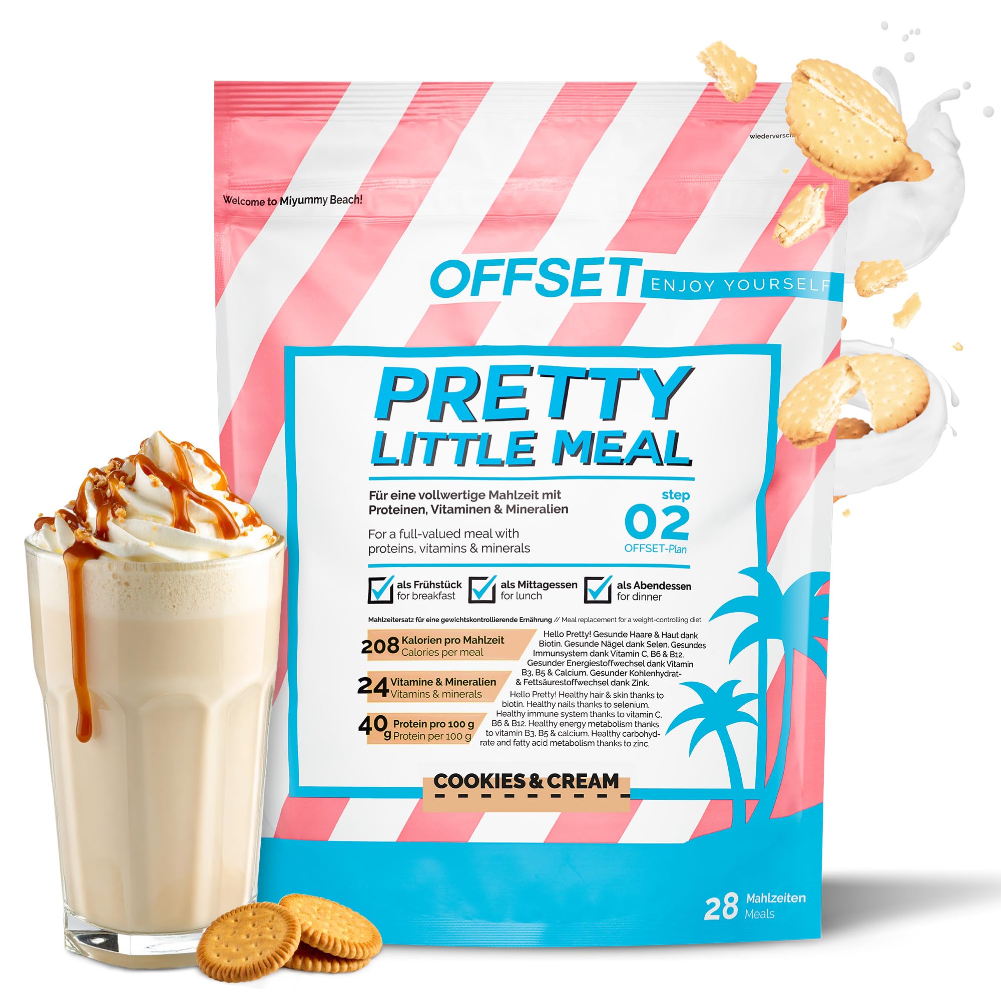OFFSET Nutrition Abnehm Shake Cookie [nur 208 KCAL pro Shake] - 28 Portionen | Mahlzeitersatz | Diät Shake mit 24 Vitaminen & Mineralien | Glutenfreie Trinkmahlzeit