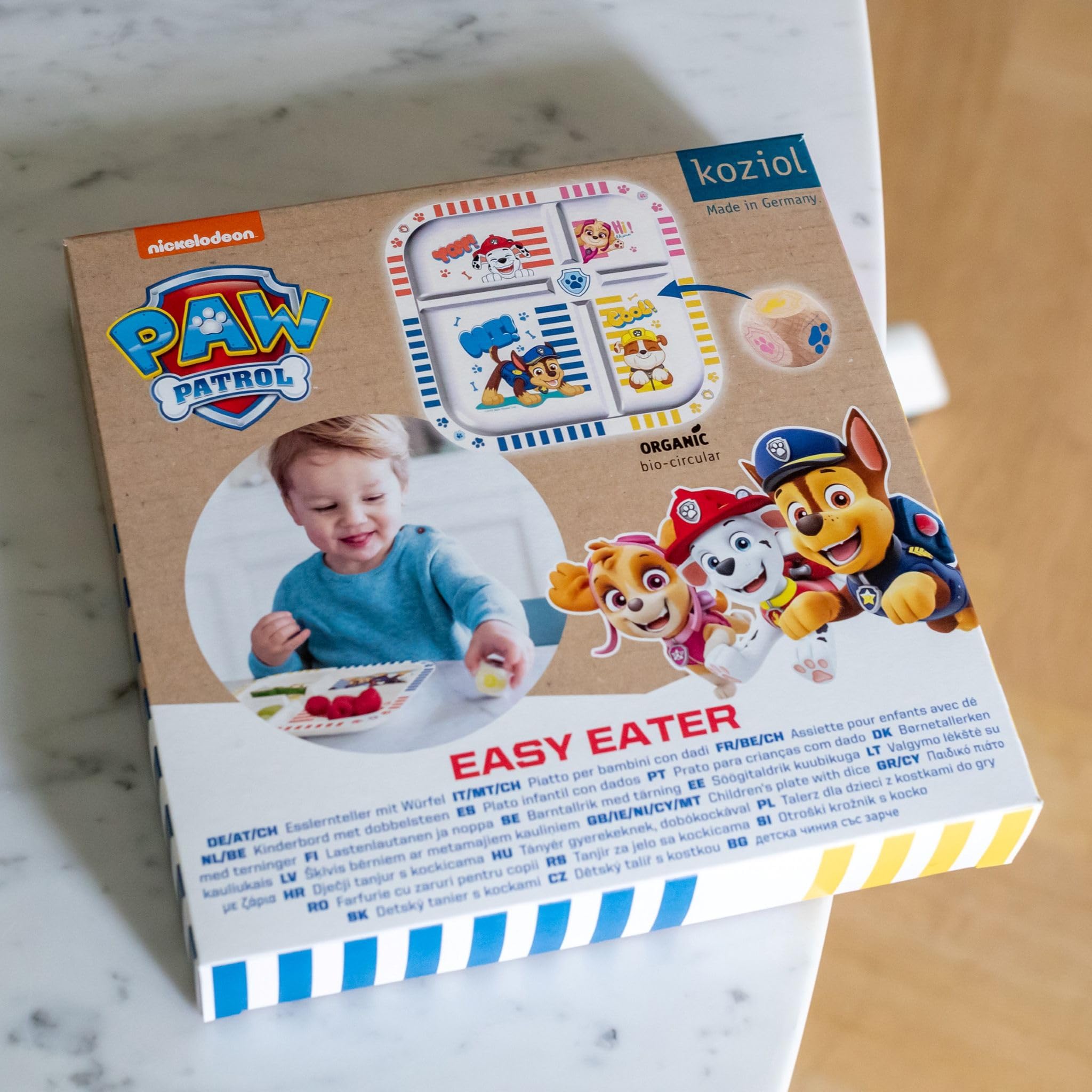 Koziol Easy Eater PAW Patrol Esslernteller mit Würfel | ab 6 Monate | spielerisch Essenlernen | mit Fachunterteilung, bruchfest, lebensmittelecht, spülmaschinengeeignet (Esslernteller + Würfel)