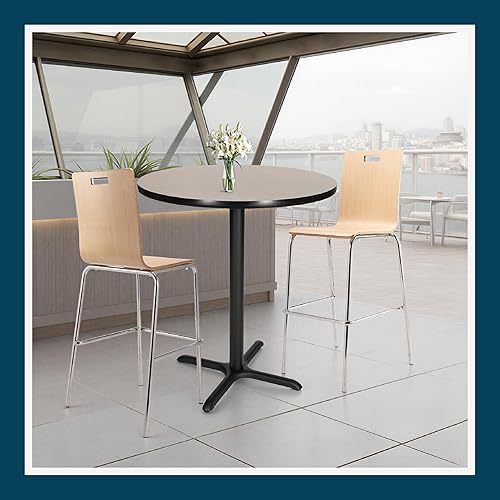 Miniatura 9 de OEF Furnishings Mesa de café – Base en X, 42 pulgadas de altura, parte superior redonda de 36 pulgadas, nebulosa gris/marco negro – Mesa de bistró