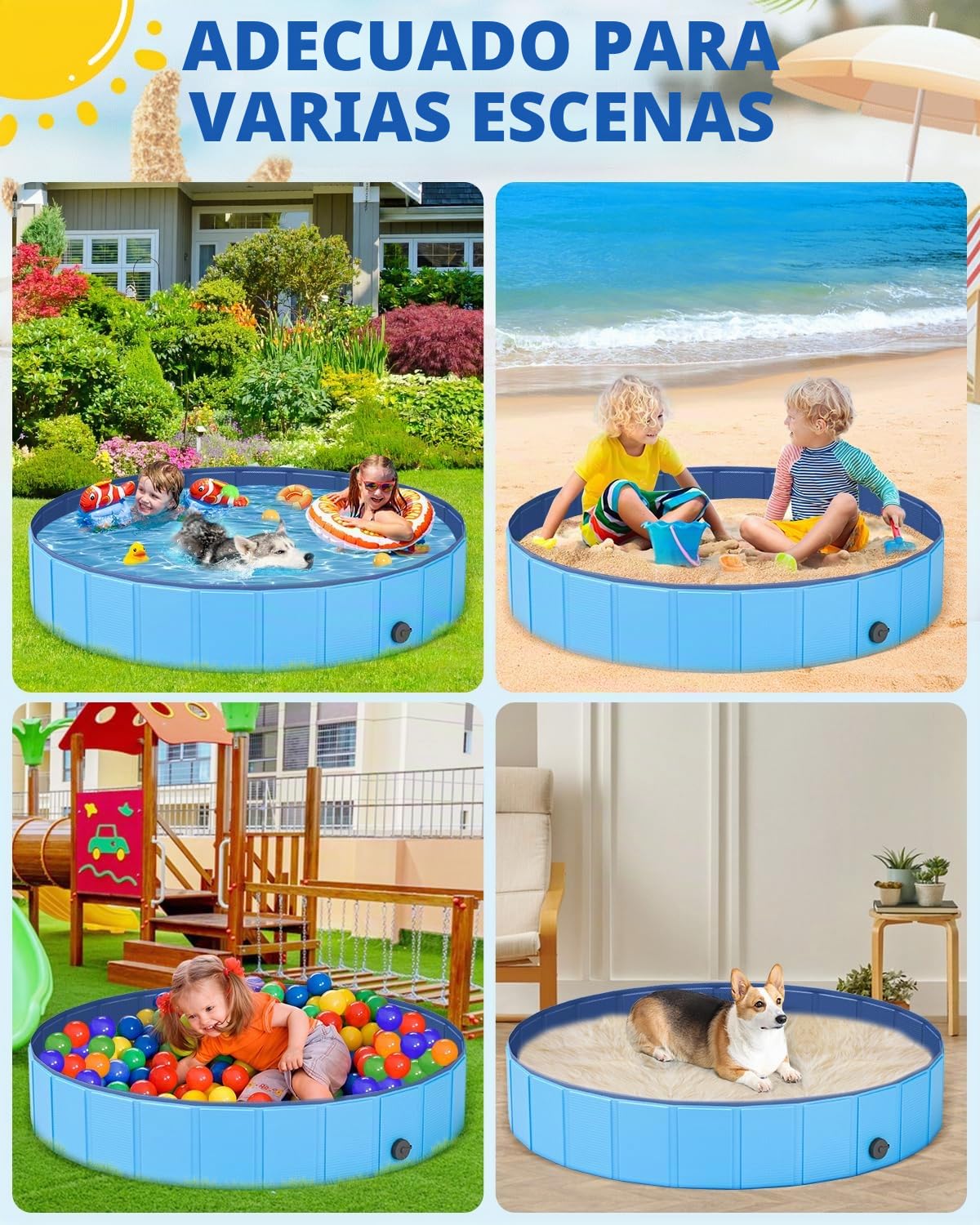 YSJILIDE Piscina Perros, Piscina portátil de PVC, baño Plegable de plástico Piscina para Perros Grandes, medianos y pequeños y niños (L-120 x 30 CM)