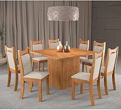 Conjunto de Jantar Mesa Quadrada Panama com 8 Cadeiras Dalas Mel/Marfim