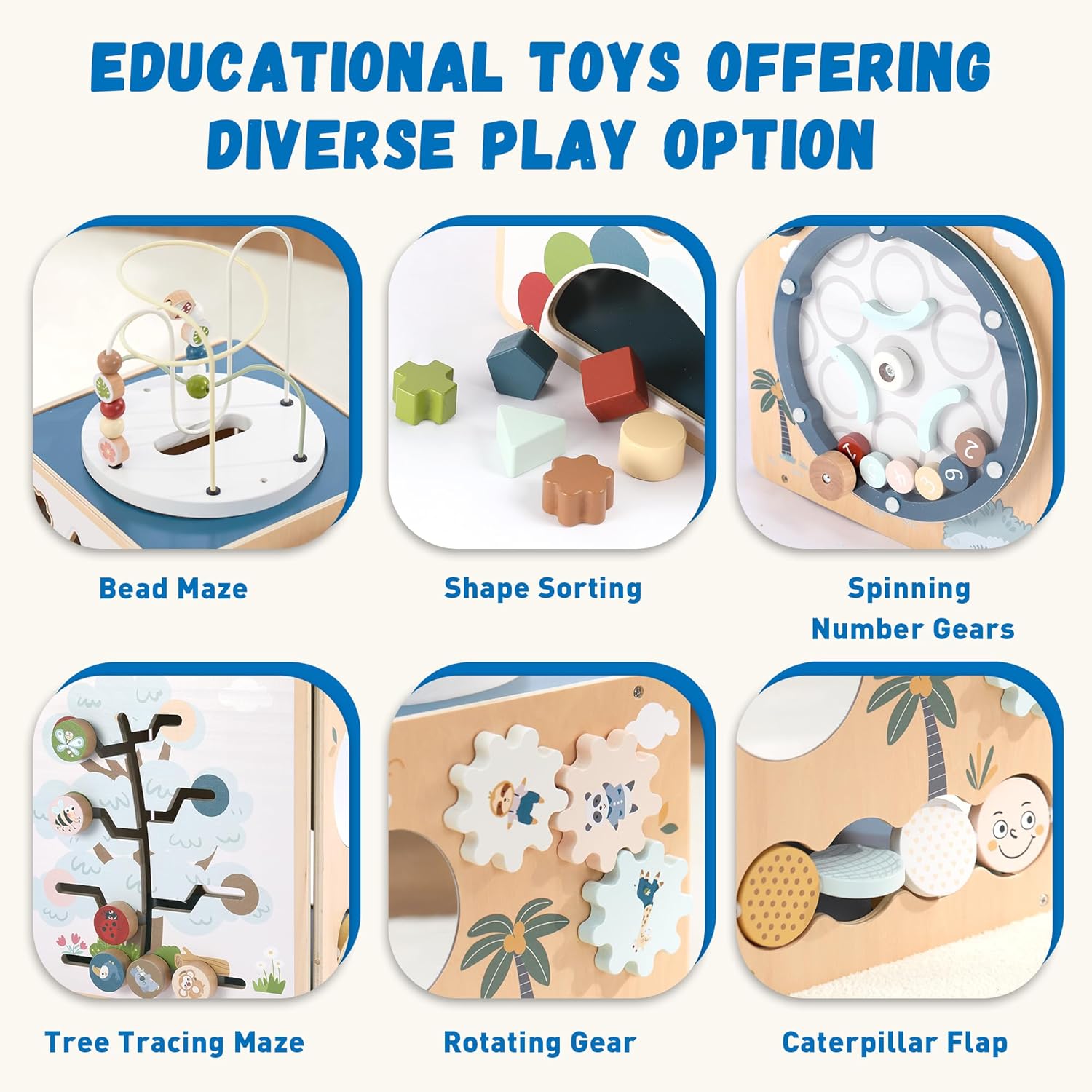 FReniland Wooden Activity Cube，Five Sided Montessori Toys，Sensory Toy for Toddler，Gift for Boys and Girls Over 18 Months