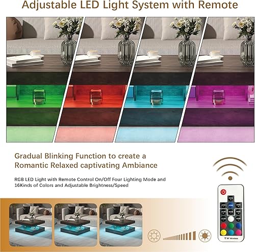 Miniatura 4 de Mesa de centro LED para sala de estar, mesa de sala de estar, mesa central cuadrada de 2 niveles, mesas de centro modernas con almacenamiento, mesas