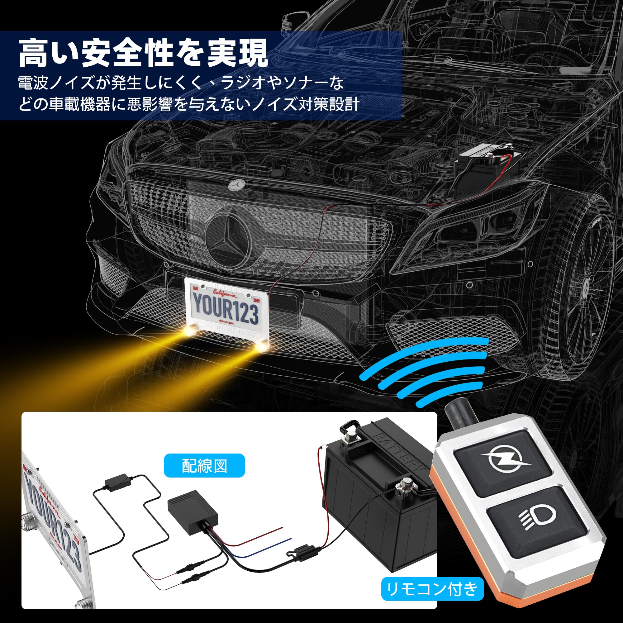 Amazon | LED ナンバープレート フロント用 フォグランプ アンバー 12V