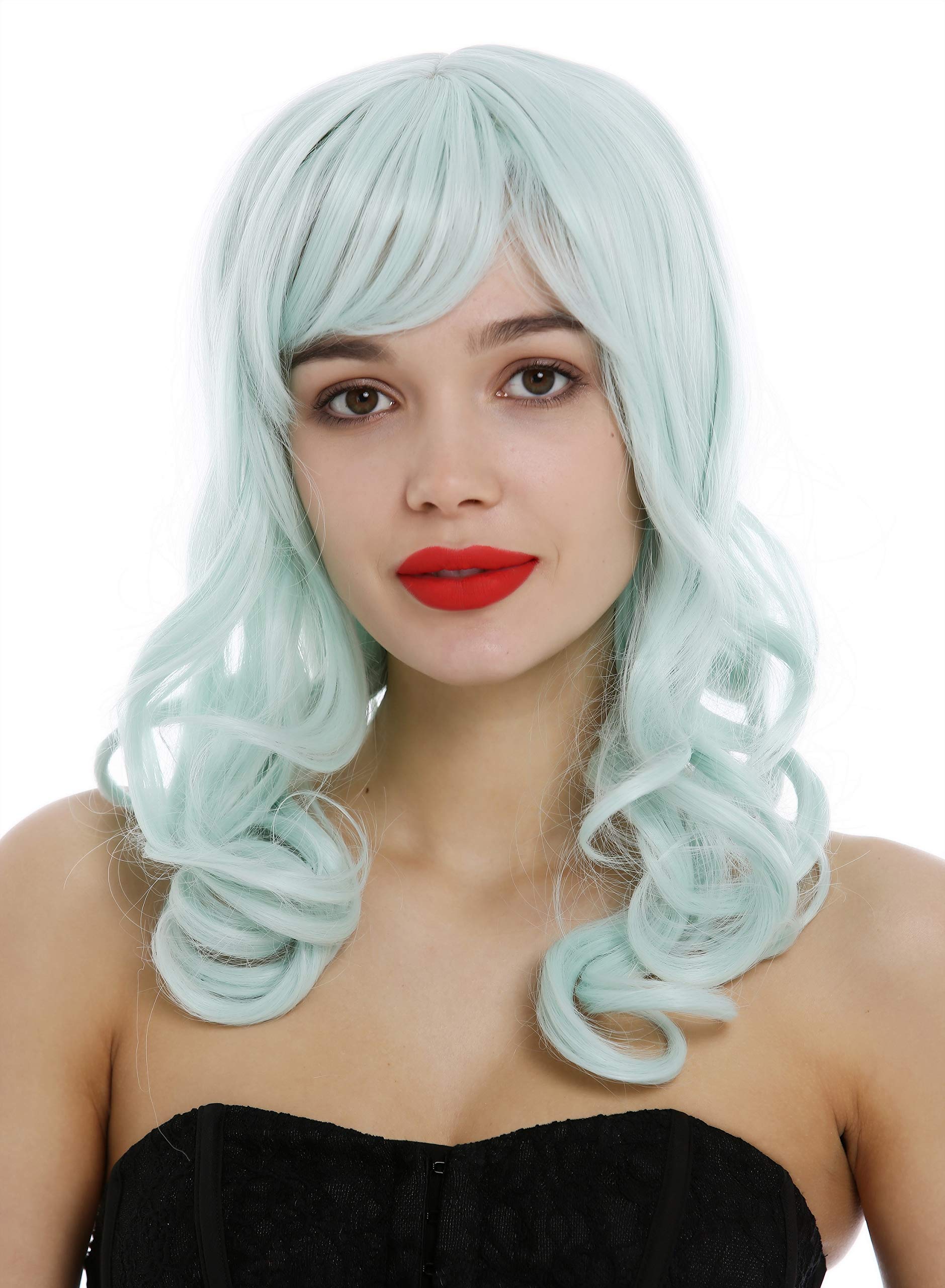 WIG ME UP - 3001-T5507 Lady Wig long wavy to curled curls fringe bangs light green, light green (T5507) - Image 2