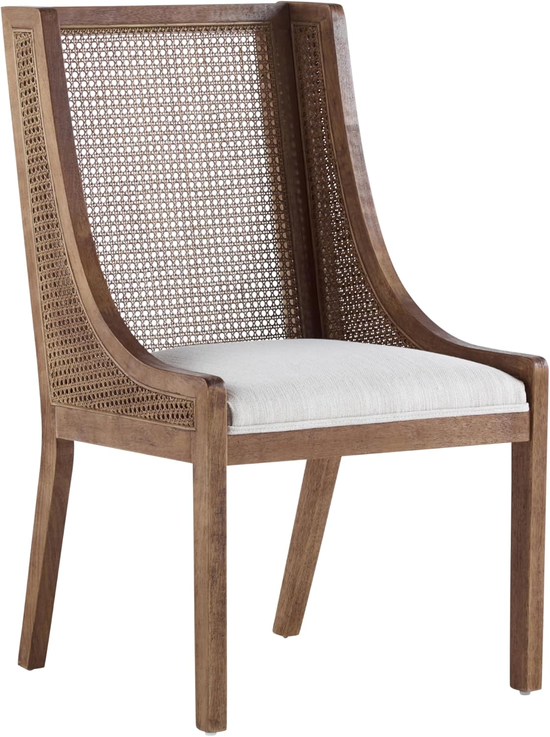 Christopher Knight Home Yone Dining Chairs Set of 2, Modern Dining Chair with Fabric Upholstery, Rubberwood Frame Kitchen Chairs with Cane Webbing, Extra Seat for Dining Room, Beige + Brown