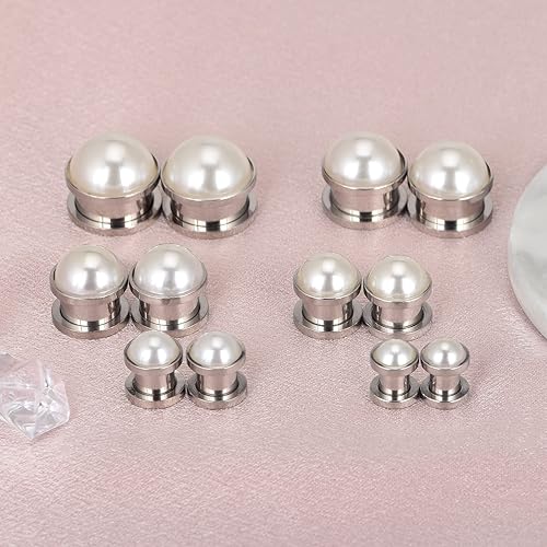 Miniatura 3 de Qmcandy 2 unidades de túneles de oreja de perlas de acero inoxidable, doble acampanada, tapones de tornillo para perforación 2G-58 pulgadas