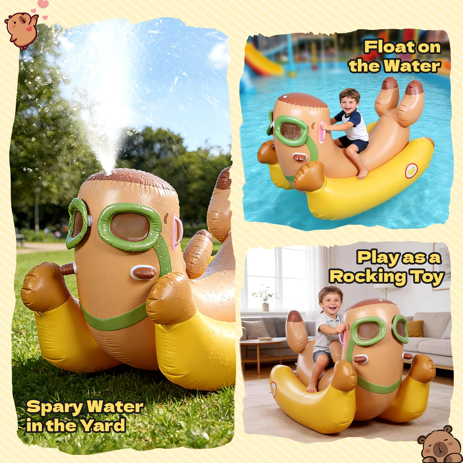 Capybara Aufblasbarer Schwimmring mit Wassersprinkler für Pool & Sommerparty