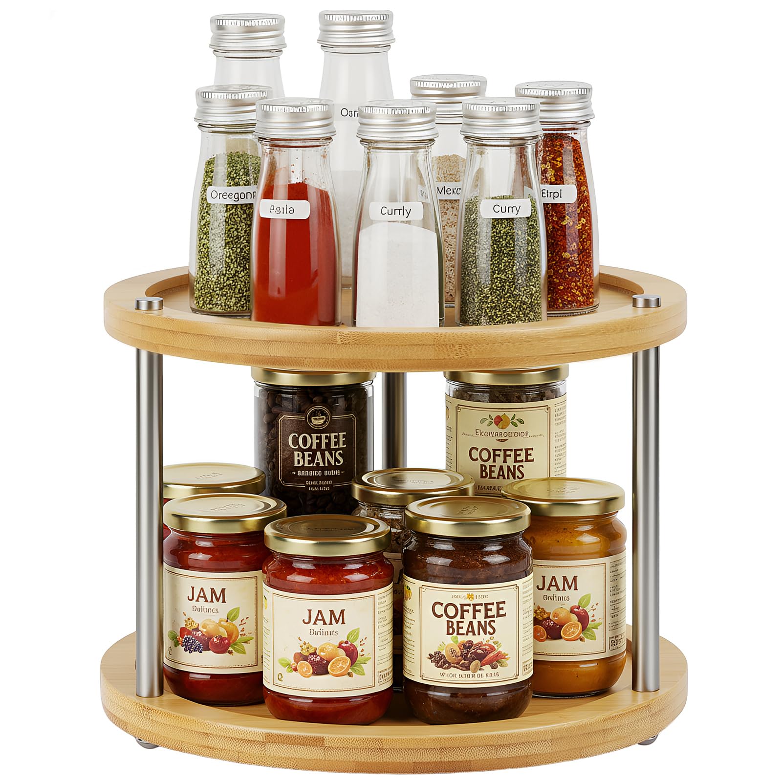 Photo 1 of 2 Tier Lazy Susan Organizer,Revolving Spice Rack,10 inch Wood Lazy Susan Turntable for Cabinet, Shelf, Countertop, or Table