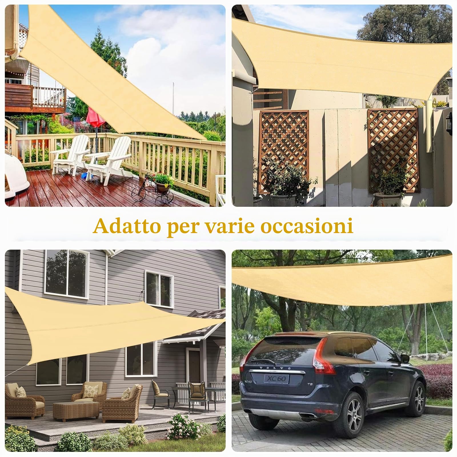 Vela Ombreggiante Rettangolare 3x4 m, Tenda da Sole per Esterno, Impermeabile Protezione UV 95%, Tenda a Vela per Terrazza, Giardino, Balcone, Campeggio (Colore Sabbia)