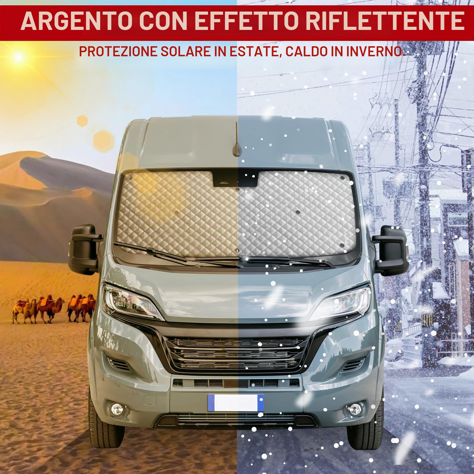 Set di Tende Termiche Interne per Fiat Ducato 06-24, 3 Pezzi, Copertura Parasole, Copertura per Parabrezza, Tenda Termica Estiva con Protezione UV e Tenda Isolante Invernale, Protezione per