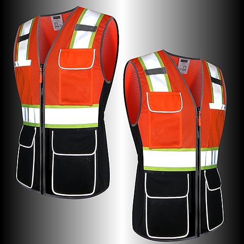 Miniatura 10 de Chaleco de seguridad para mujer, múltiples bolsillos, de alta visibilidad, reflectante, malla transpirable, chaleco de trabajo para dama, cremallera