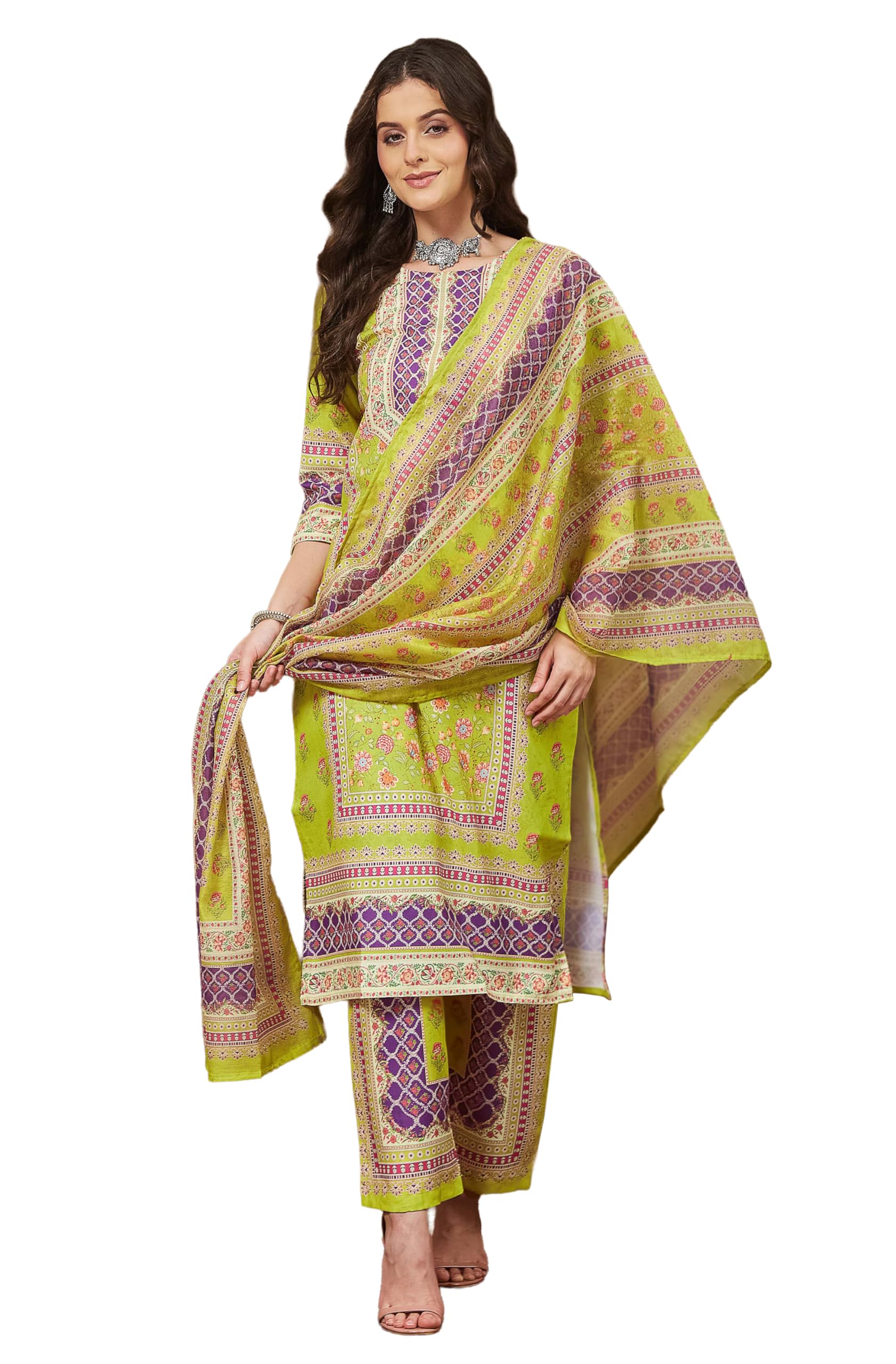janasya Women's Green Cotton Blend Floral Printed Pakistani Style Straight Kurta Set-picture-31