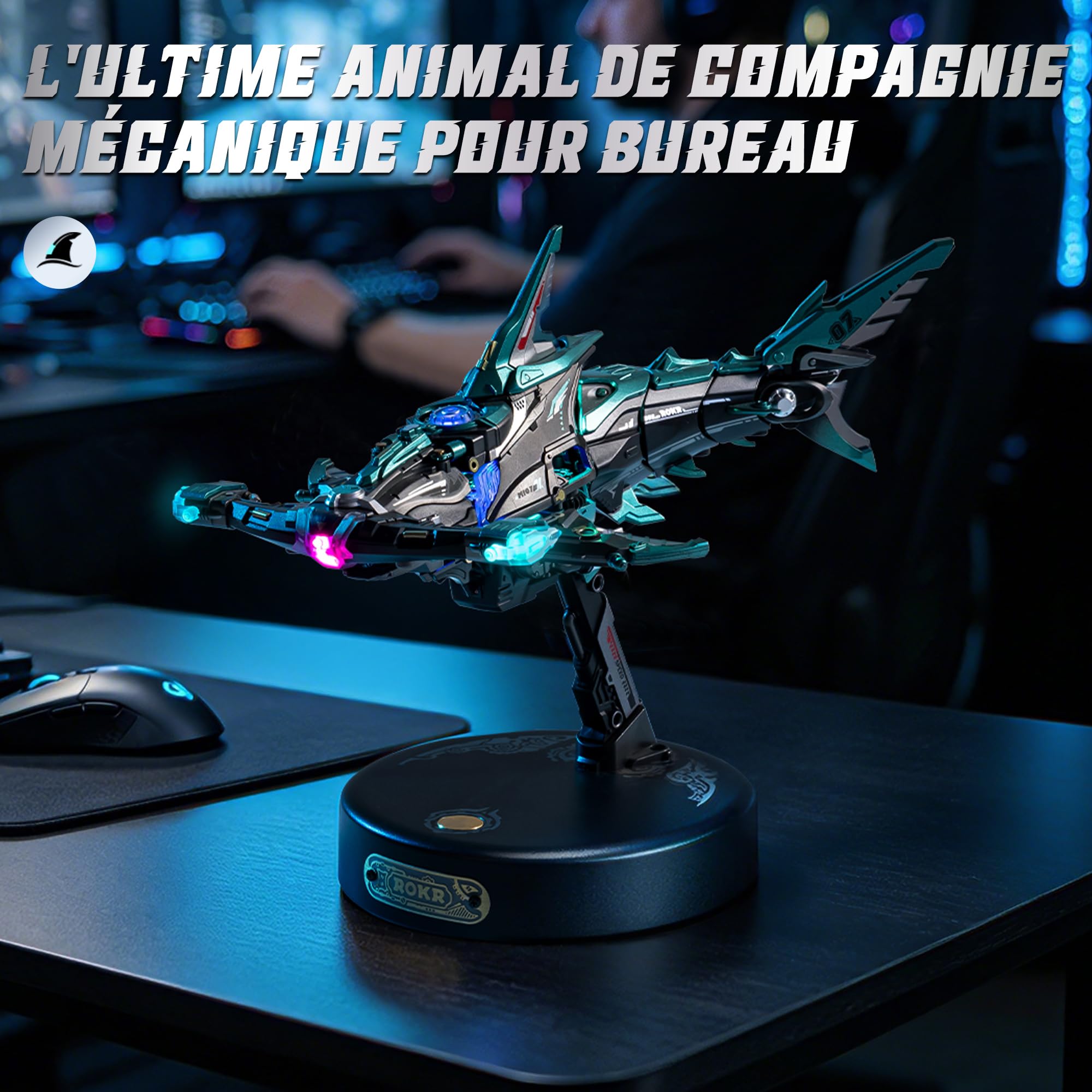 ROKR Puzzle 3D Mécanique Requin Marteau, Maquette d’Animal Marin avec Effet de Mouvement et lumière LED pour Adultes, Puzzles 3D à Collectionner (MI07)