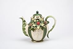 Cosmos Gifts 10309 Fine Ceramic Christmas Emerald Green Holidays Holly Berry with Pine Cone Design Teapot, 9 1/4