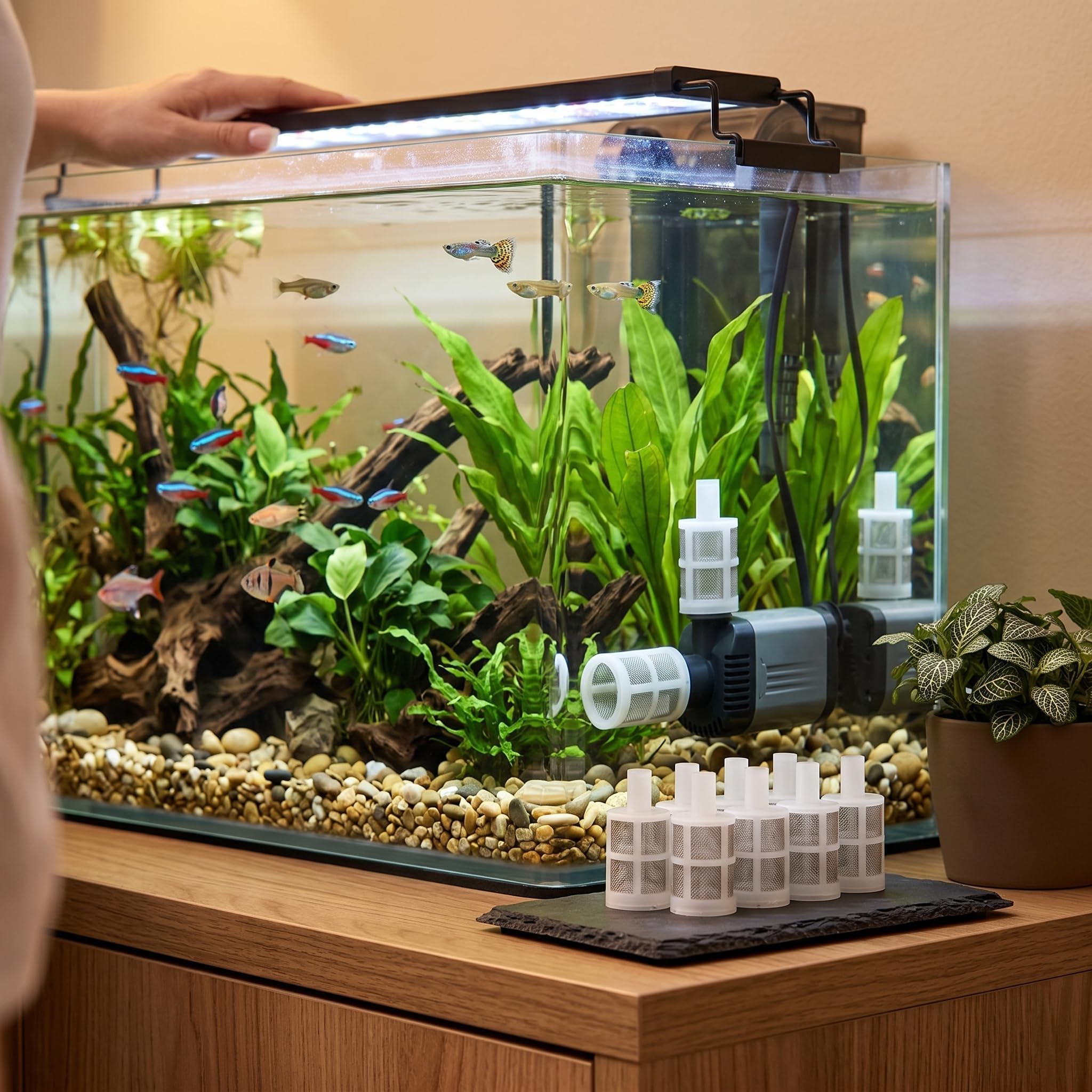 Kit de Filtration pour Pompe à Eau d'Aquarium, 10 Pièces, Crépine et Filtre pour Tuyaux 7mm et 10mm