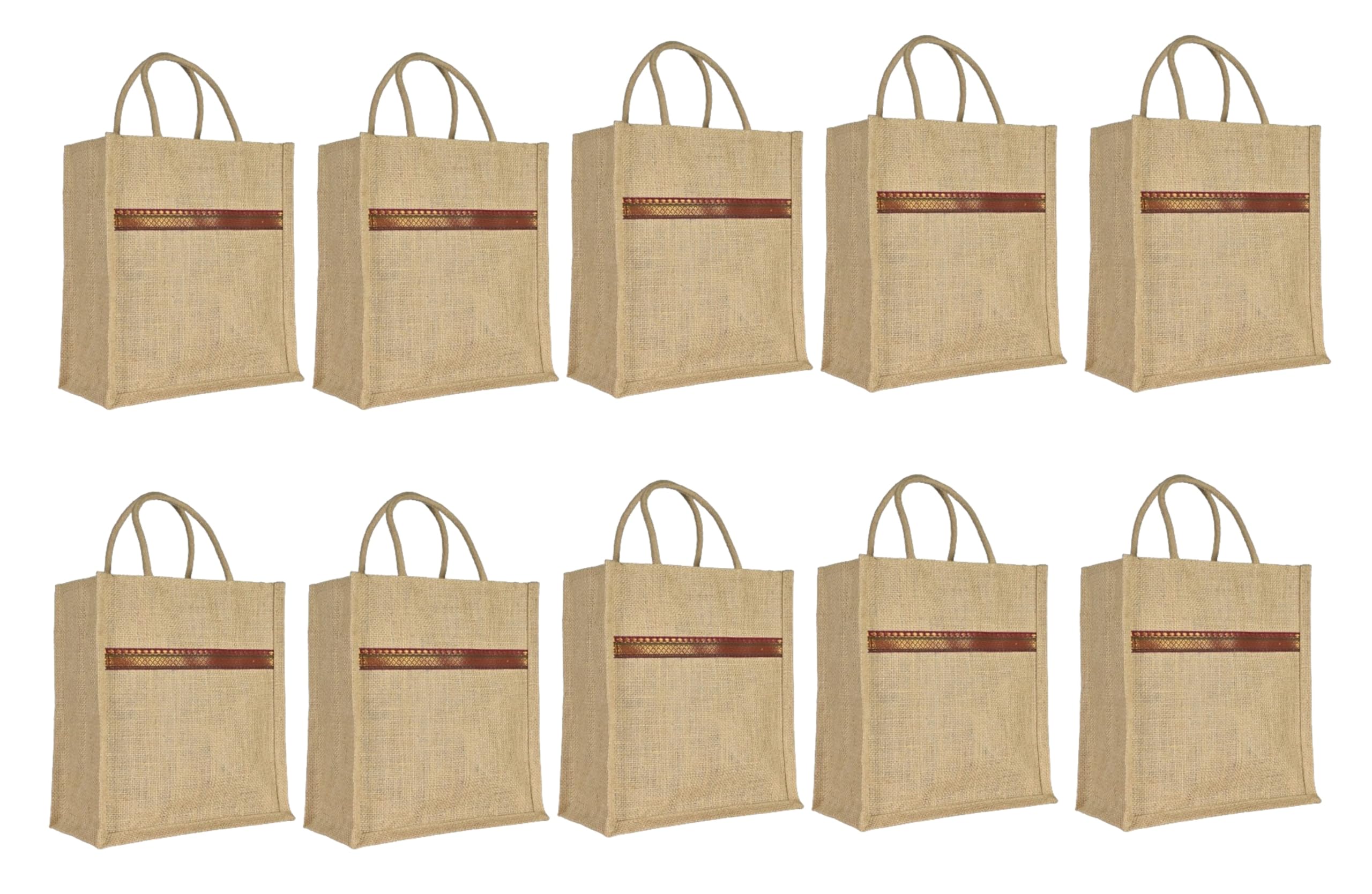 - Soman Jute Ecofriendly Return Gift Bags trendy lace with Zip Natural Pack of 10 Bags