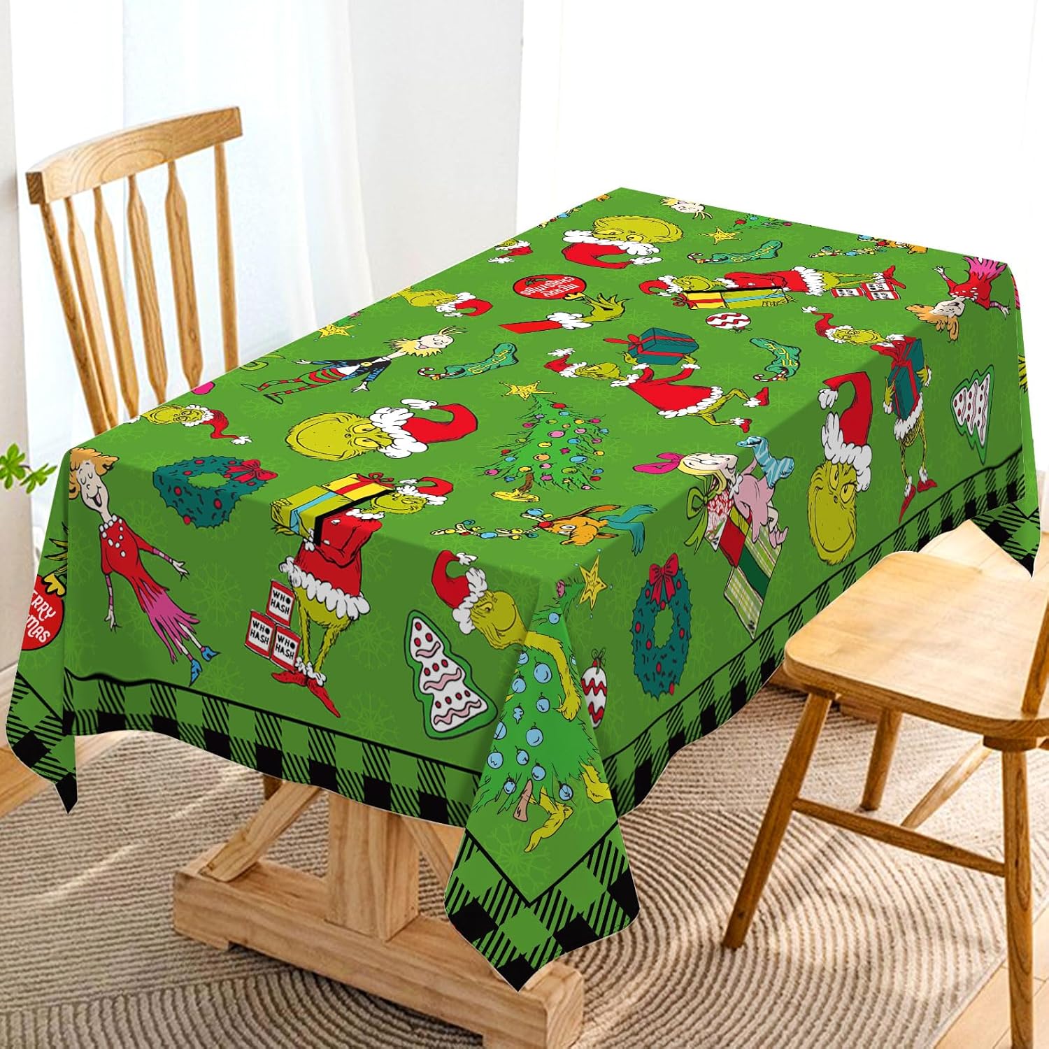 Green Christmas Tablecloth Buffalo Plaid Check Christmas Winter Holiday Party Decoration Rectangular Kitchen Dining Room Home Decor (60" x 104") 60" x 104" Green