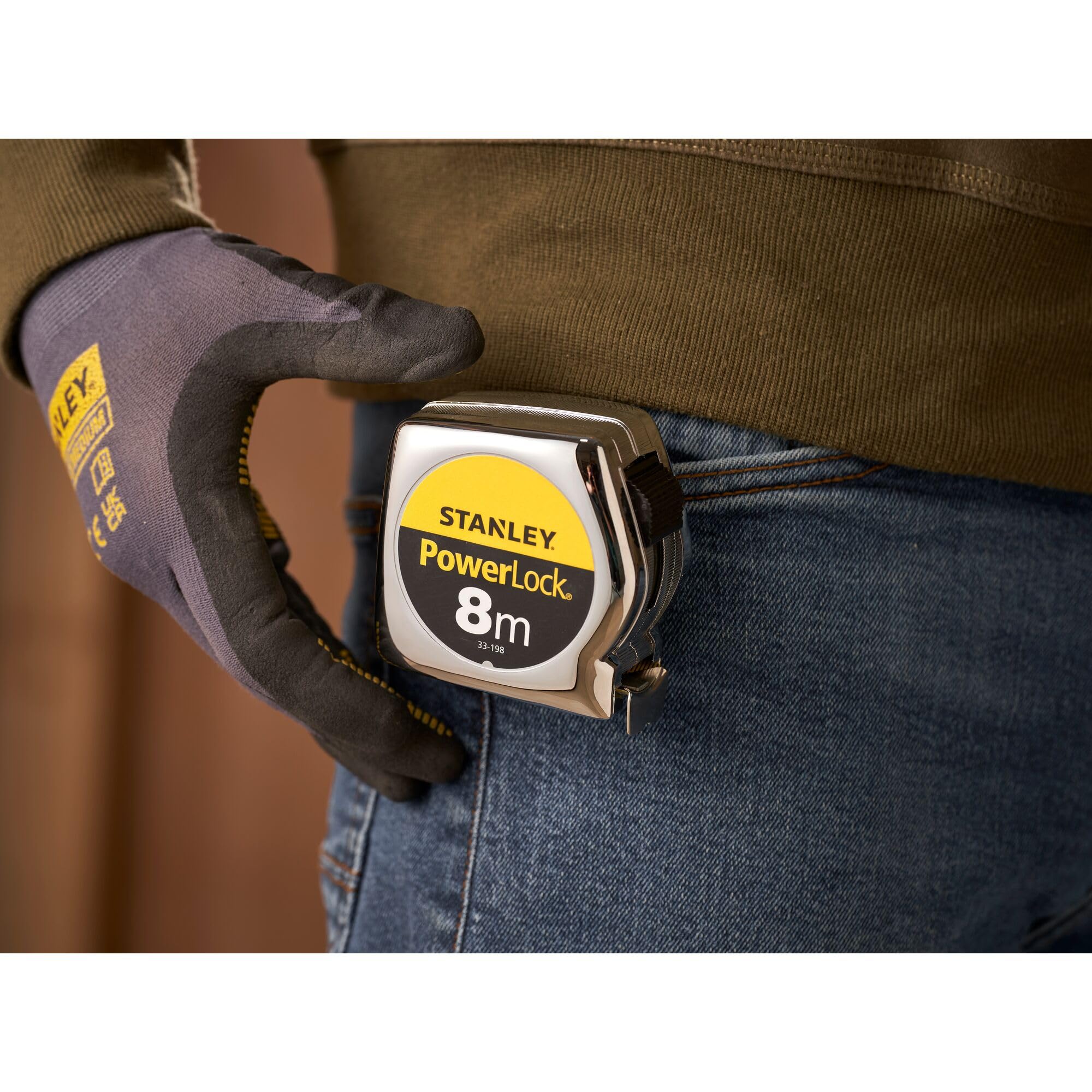 STANLEY 0-33-198 Mesure 8 M X 25 Mm Powerlock Classic Fabriqué En France - Ruban Large - Revêtement Blade Armor Et Mylar - Crochet 3 Rivets - Boitier Abs Antichoc - Blocage De Ruban