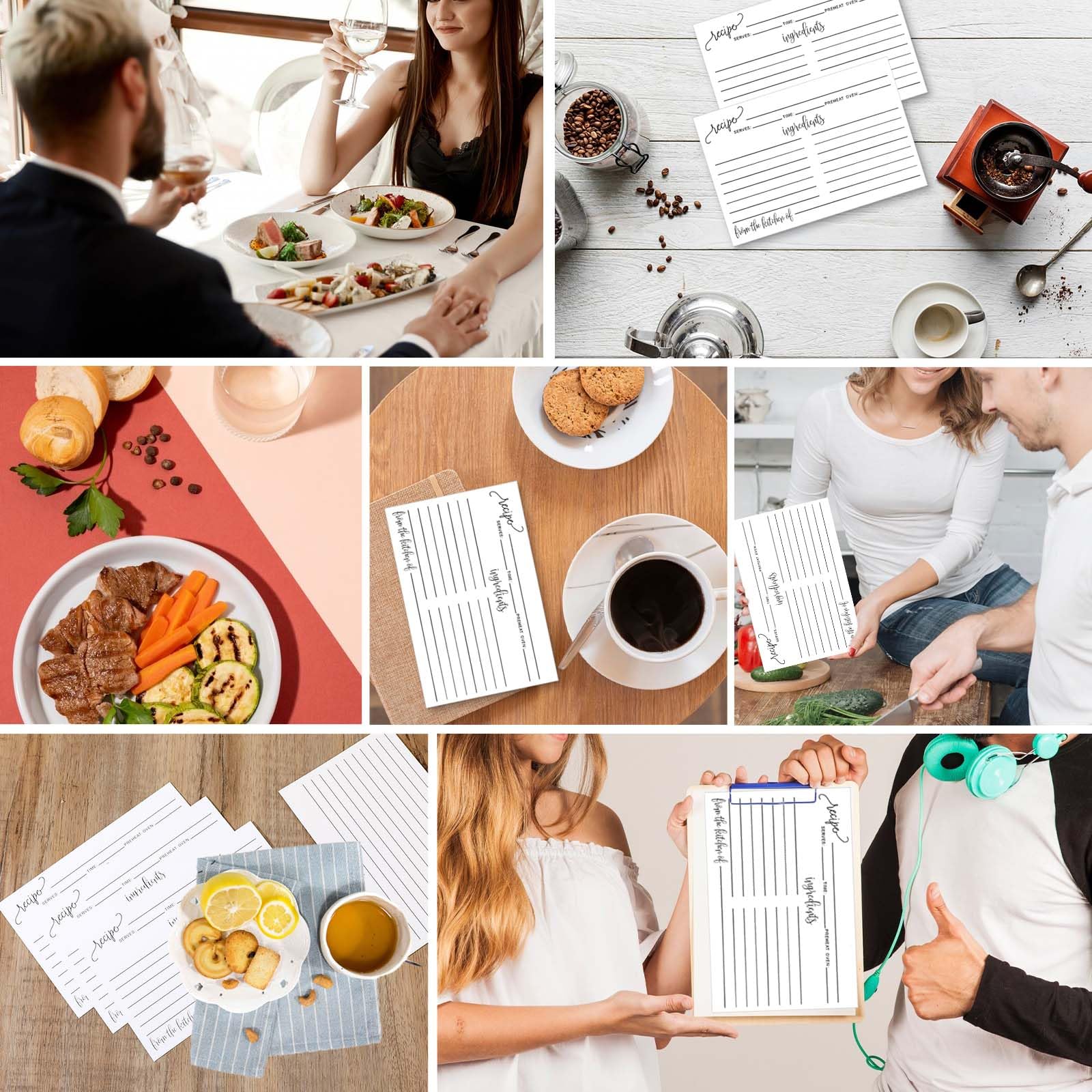 Tarjetas de recetas de 4 x 6 pulgadas, color blanco, de la cocina, paquete de 200 tarjetas de recetas de cocina de doble cara, tarjetas de cartulina gruesa con líneas para bodas, despedidas de