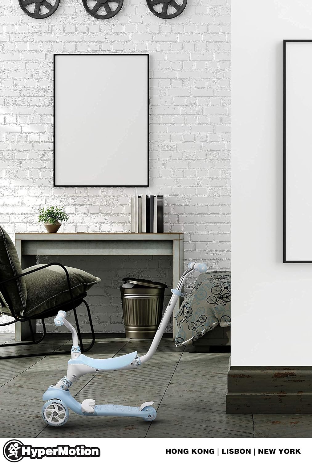 HyperMotion scooter tricycle stored compactly indoors