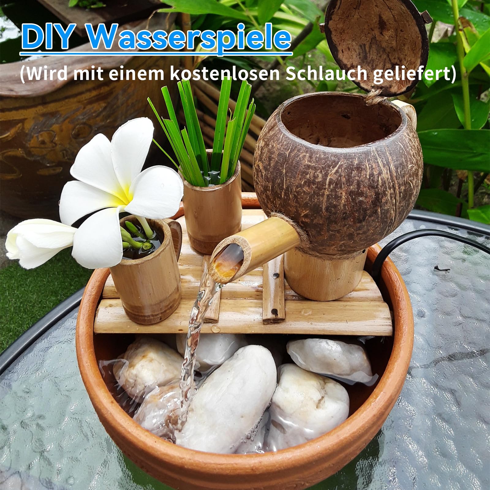 POPOSOAP Fuente solar exterior de 6 W, fuente solar para bebedero para pájaros con manguera de 1,5 m y 5 boquillas, fuente de agua solar DIY para jardín, estanques pequeños, acuarios