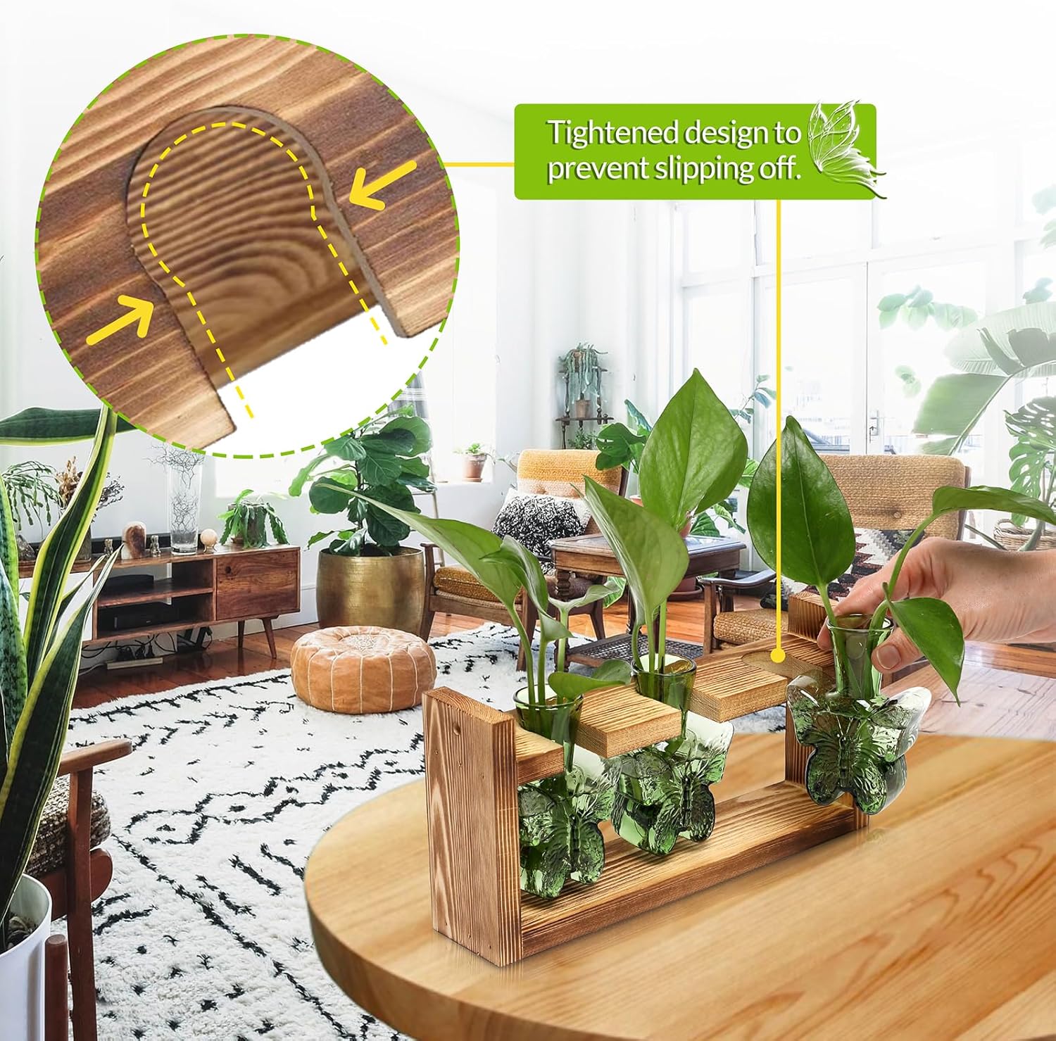 Glass Plant Propagation Station Butterfly Planter Vase with Wooden Stand Birthday Gifts for Women Mom Plant Lovers Office Home Decoration - Image 4