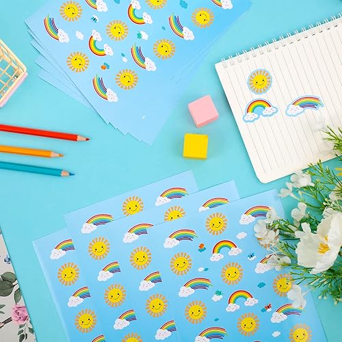 Miniatura 3 de 483 calcomanías de nubes de sol, arco iris, para niños, con texto en inglés Hello Sunshine, multicolor con diseño de arco iris y nubes para verano,