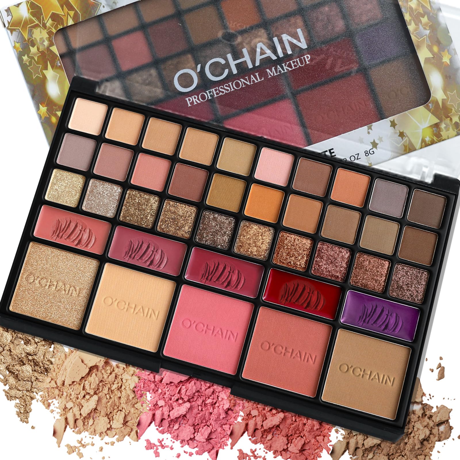 O'CHAIN 40 Colors Makeup Palette Set, Vegan & Cruelty-Free, with 30 Eye Shadows, 5 Lipsticks and 5 Face, All-in-One Beauty Kit for All Skin Tones