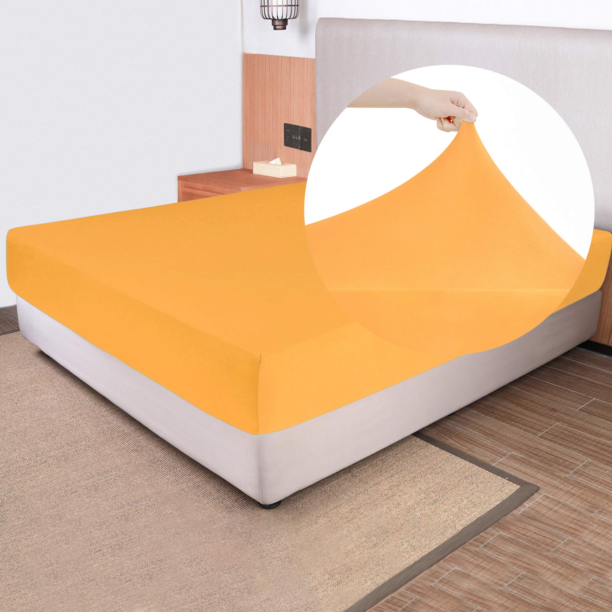 N&Y HOMESoft Stretch Queen Fitted Sheet Only - Jersey Knit & Cozy T-Shirt Like, 4-Way Stretchy Snug Fit & Wrinkle Free, No More Slipping Mattress Sheets - Yellow, Queen