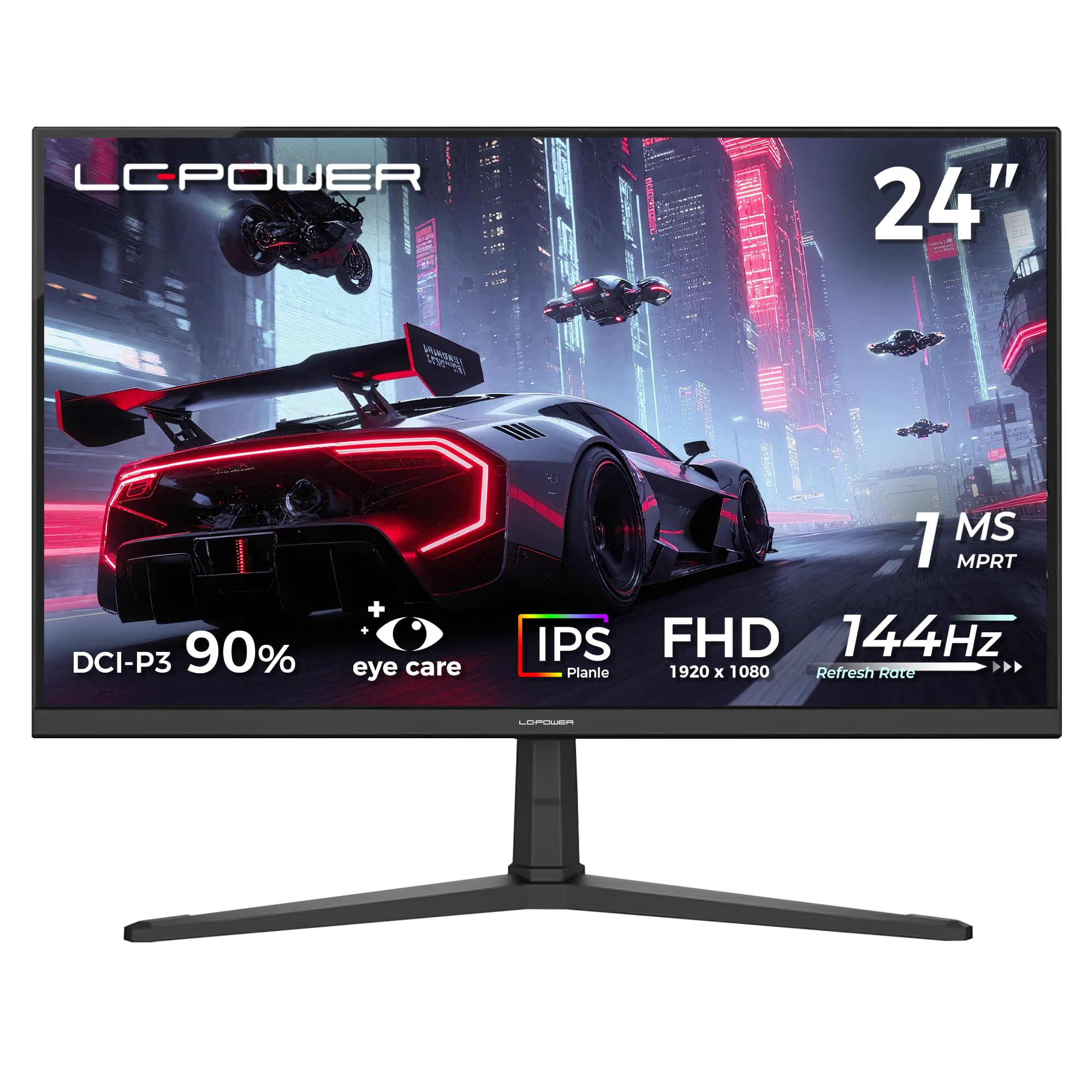 LC-Power Monitor Gaming 24 (23.8 Pollici) IPS FHD 1920x1080, 144Hz 1ms MPRT, DisplayPort 1.4, HDMI 2.0, VESA 100x100, Nero con Cavo HDMI Incluso