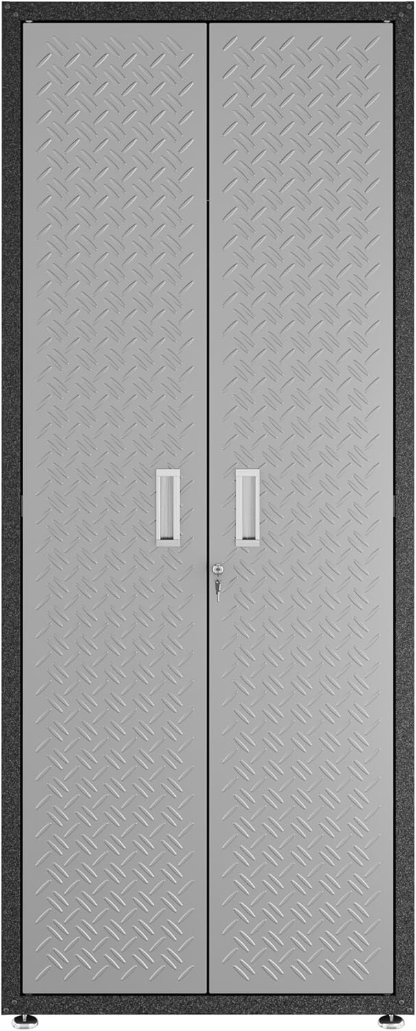 Manhattan Comfort Fortress Collection Modern Designed Durable Tall Storage Standing Garage Cabinet Great For Tools and Supplies, Stainless Steel