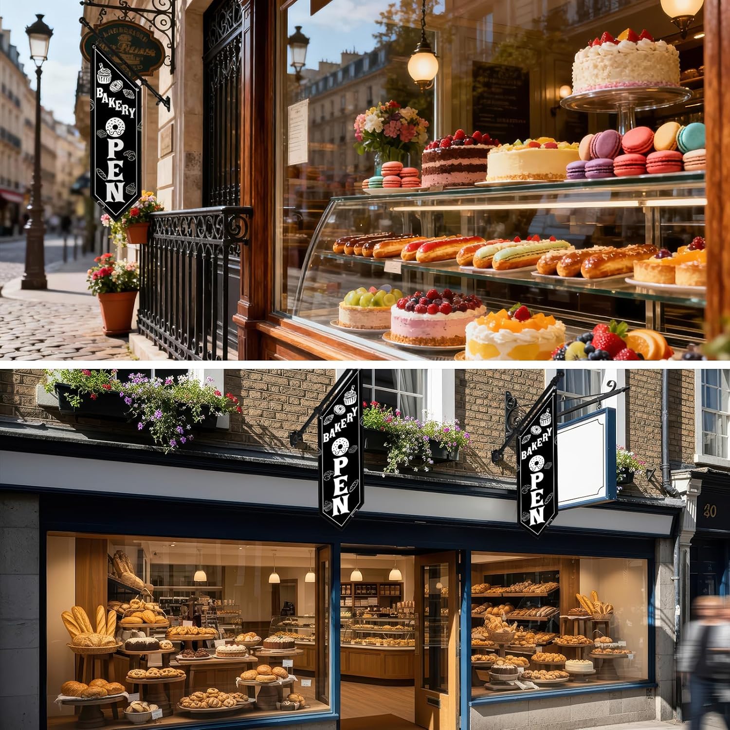 Jetec Bakery Open Flag Outdoor Hanging Polyester Open Bakerys Sign with Pole and Mounting Kit Wall-mounted Portable Bakery Signs for Businesses Fresh Bread, Pastries & Baked Goods Display