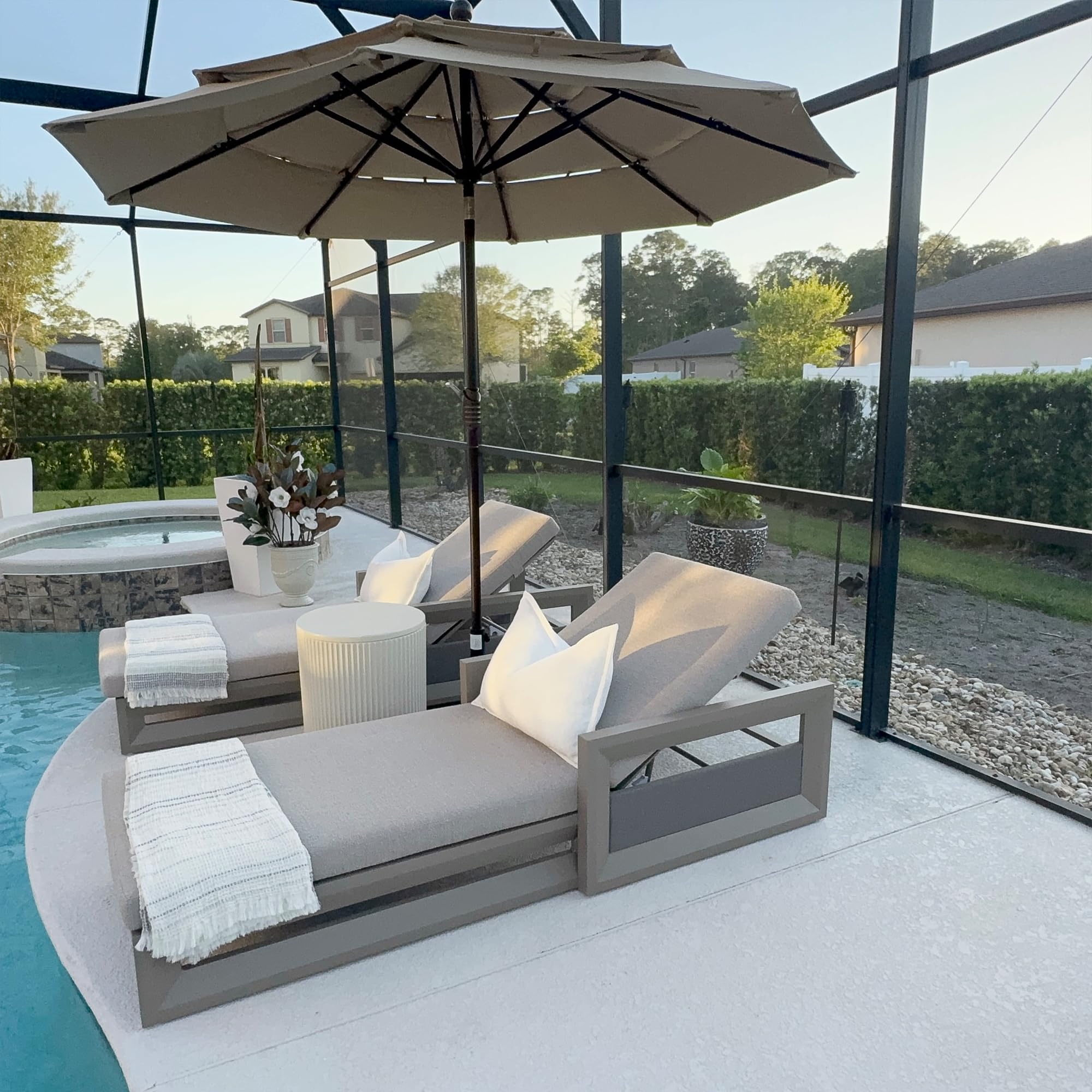 PURPLE LEAF Outdoor Chaise Lounge Set of 2 with Cushion &amp; Armrests,Khaki