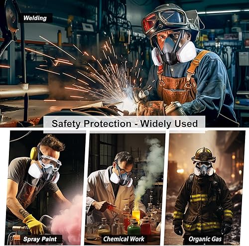 Miniatura 7 de Máscara respiradora de media cara con filtros, máscara de gas reutilizable con gafas antivaho, contra el polvovapor orgánicoproductos químicos,