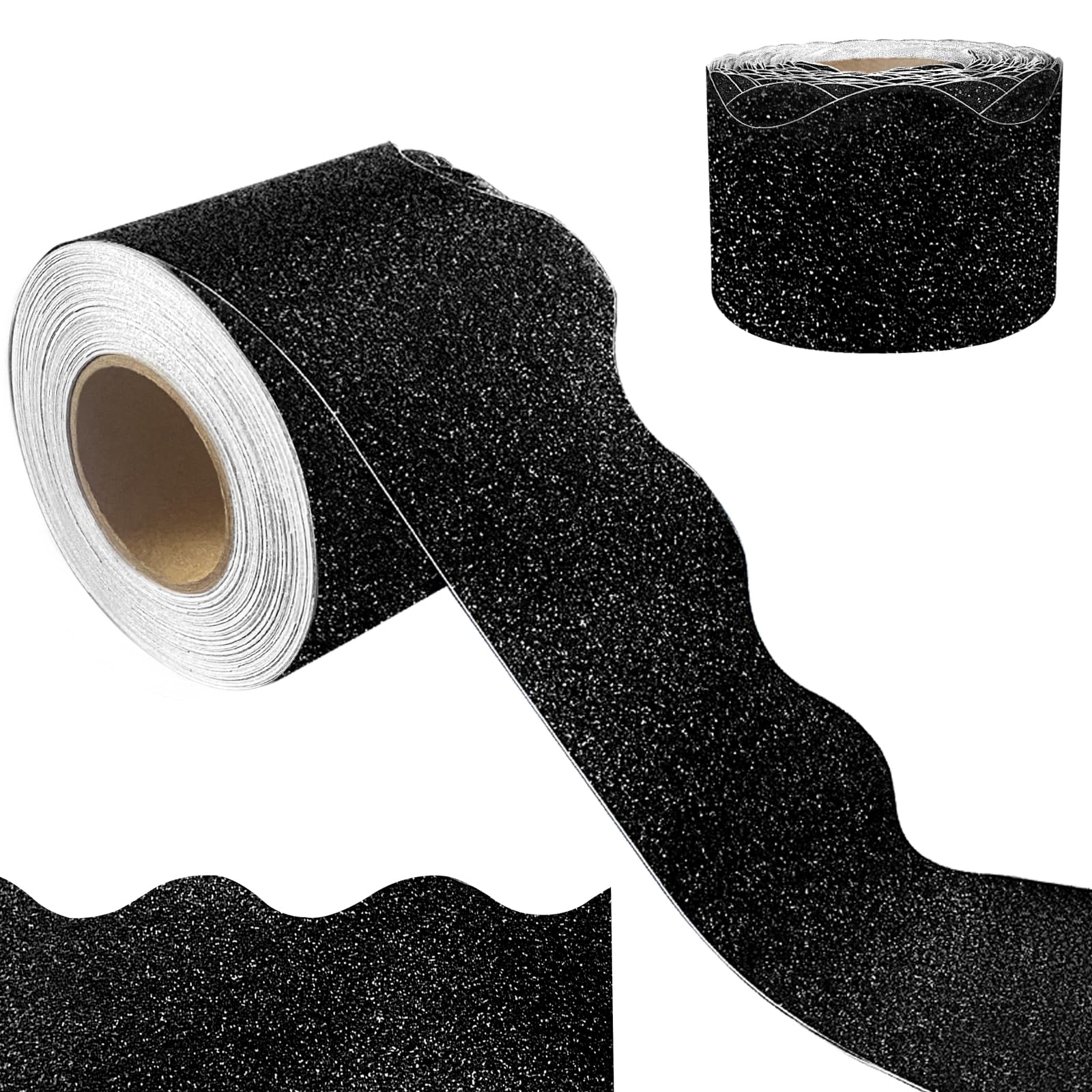 65 Feet Black Bulletin Board Borders Glitter Bulletin Board Trims Shine Scalloped Self-Adhesive Decorative Borders for School Classroom Decoration