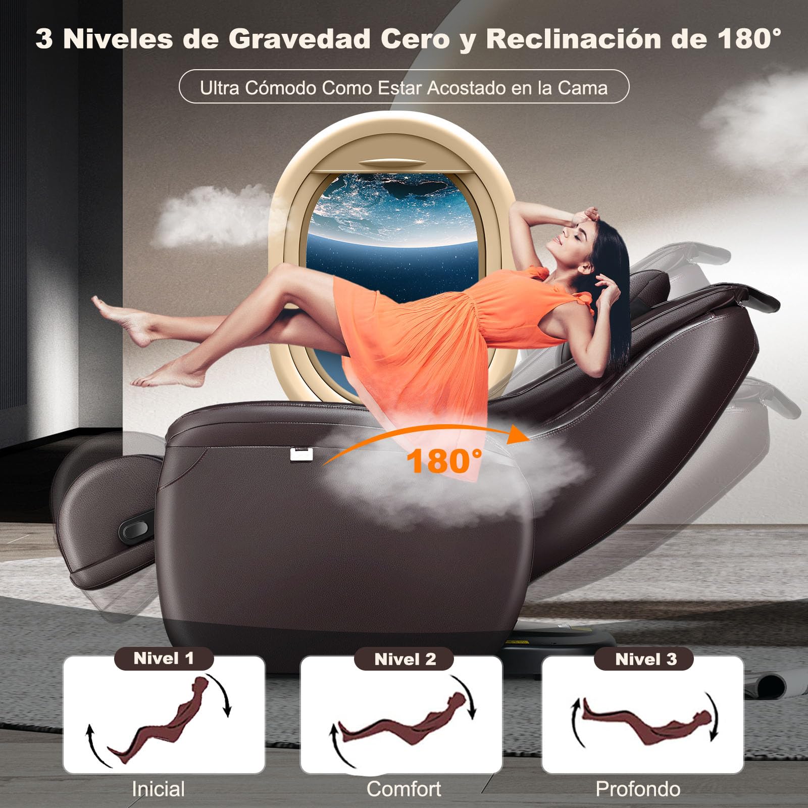 COSTWAY Sillón de Masaje con Gravedad Cero, Pista SL Ergonómica y Calefacción de Espalda, Airbag en Pantorrillas y Reposapiés Reversible, Mando a Distancia, Ideal para Hogar y Oficina (Marrón)
