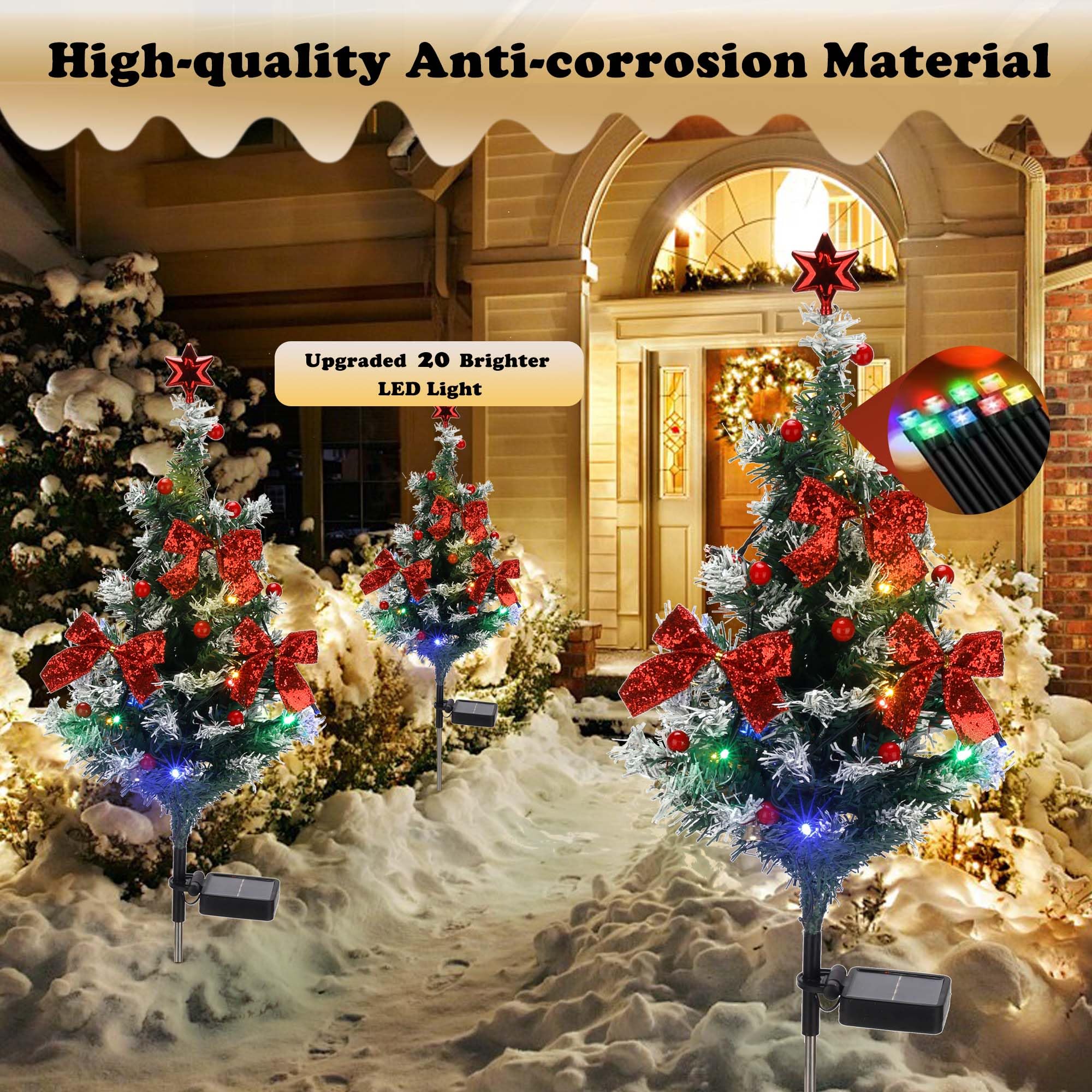 ULAROOM Solar-Weihnachtsbaum-Licht, wasserdicht, kleine Wegelichter, Außenbeleuchtung, Weihnachtsdekoration, Zedernholz, Weihnachtsbaum mit 20 LED-Lichtern in 4 Farben für Garten/Hof/Terrasse, 4