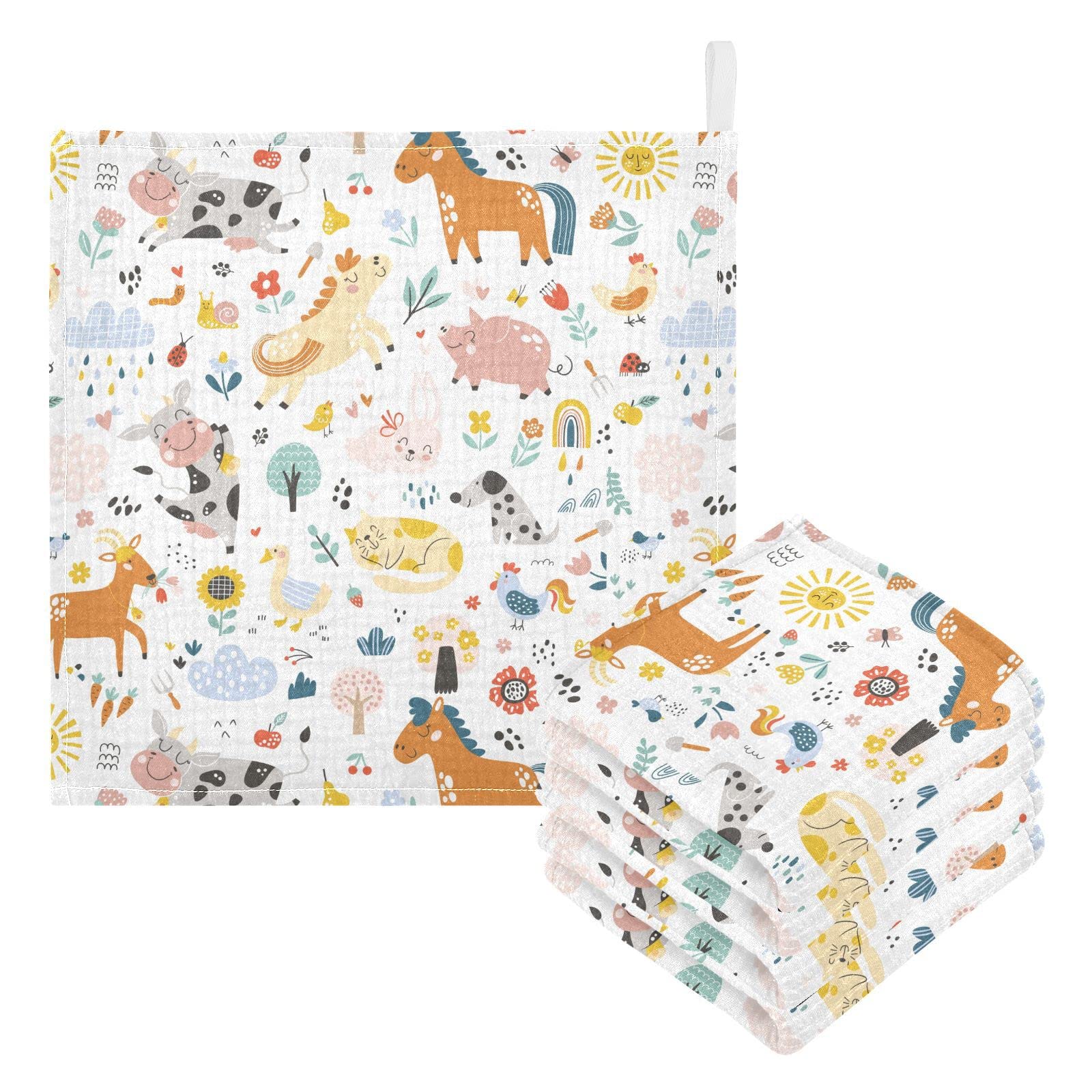 Cute Farm Animals Baby Muslin Washcloths - Soft Face Towel for Newborns, 11.8 X 11.8 Inch, 3 Pack