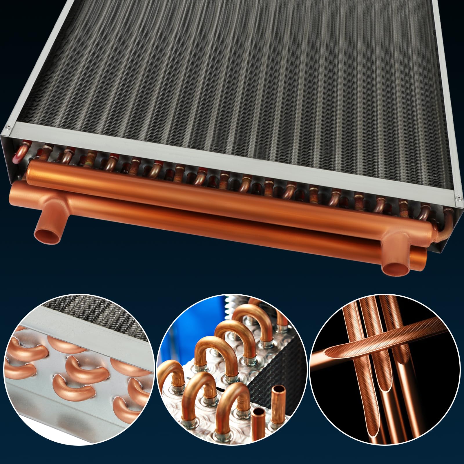 20x20 Water To Air Heat Exchanger With Copper Ports – For Outdoor Wood Furnaces, Residential Forced Air, 360k BTU/hr Max, Epoxy-Coated Fins