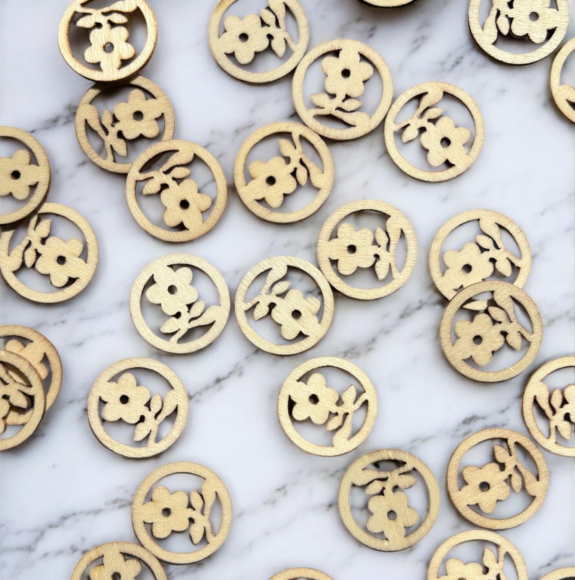 Syntego 50pcs Rustic Round Wooden Flowers Wood Craft Shapes Embellishments for Crafting Decoration