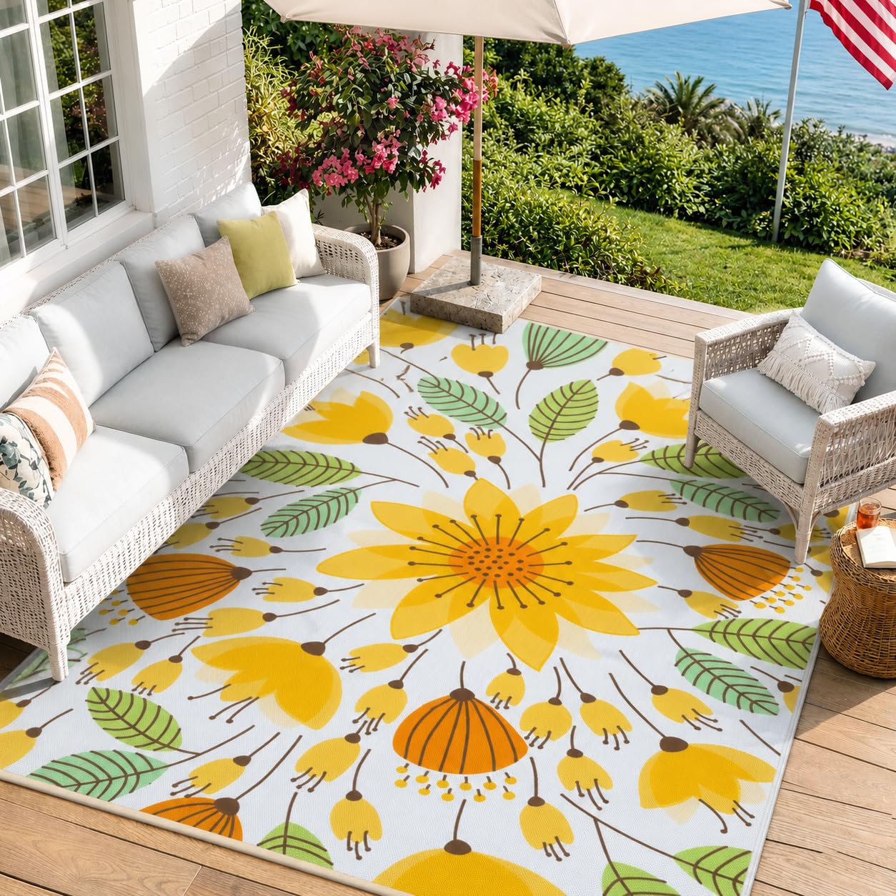 View 1 of ***FACTORY SEALED*** Lahome 6'x9' Floral Outdoor Rug - Yellow