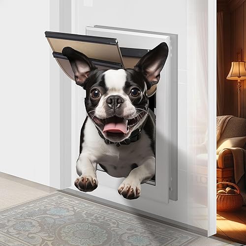 Puerta de perro mediana resistente para puerta, perfil de aluminio, puertas de gato para interiores y exteriores, túnel telescópico de vidrio