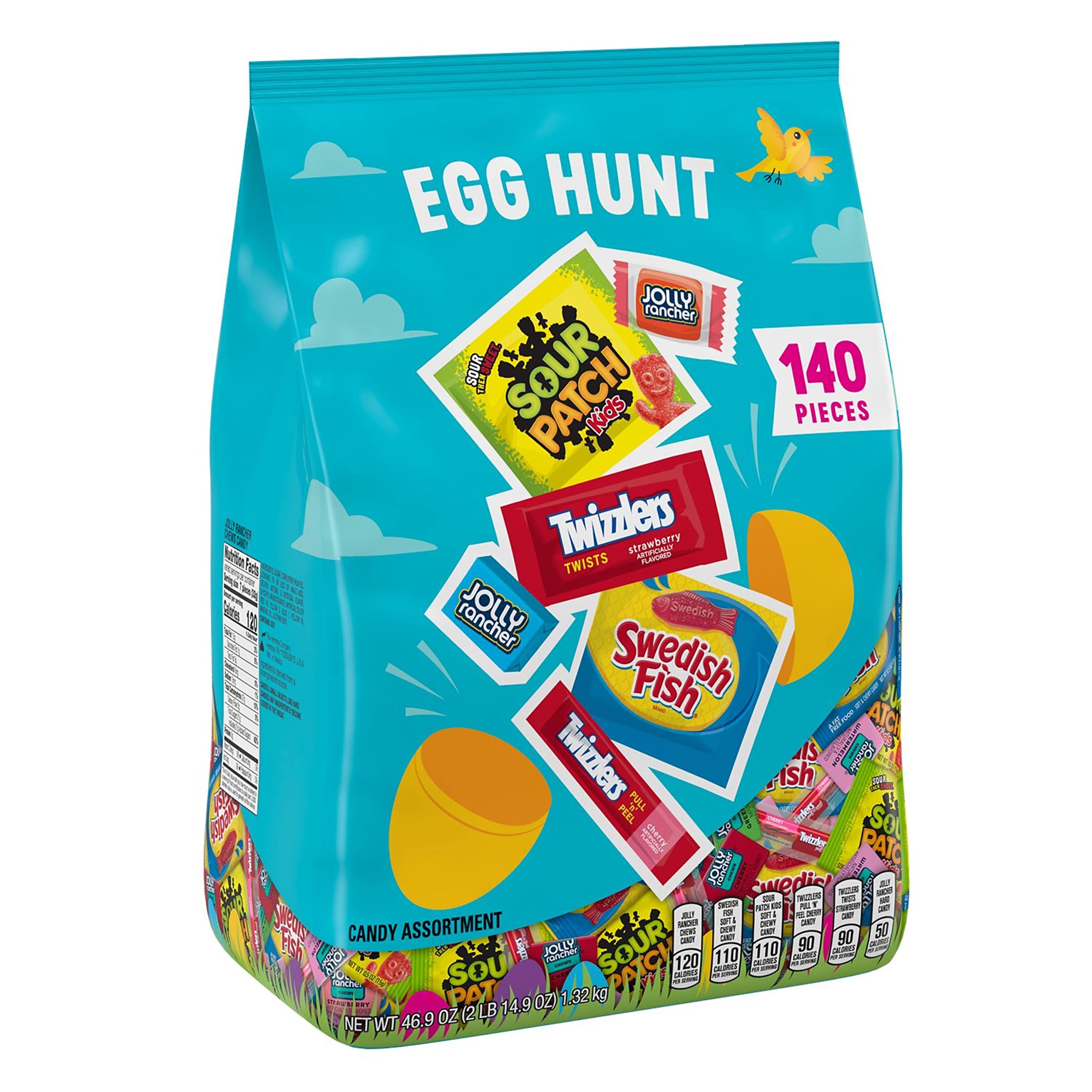 Hershey and Mondelez Egg Hunt Sweet and Sour Assortment Candy, Easter, 46.9 oz Bulk Variety Bag (140 Pieces)