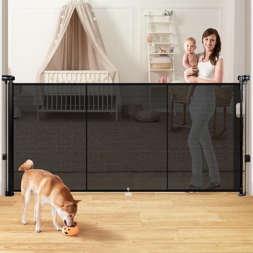 Miniatura 19 de Puertas de bebé retráctiles para escaleras, Pravoluxmax puerta retráctil extra ancha de 78" con varillas de soporte para la casa, puerta de