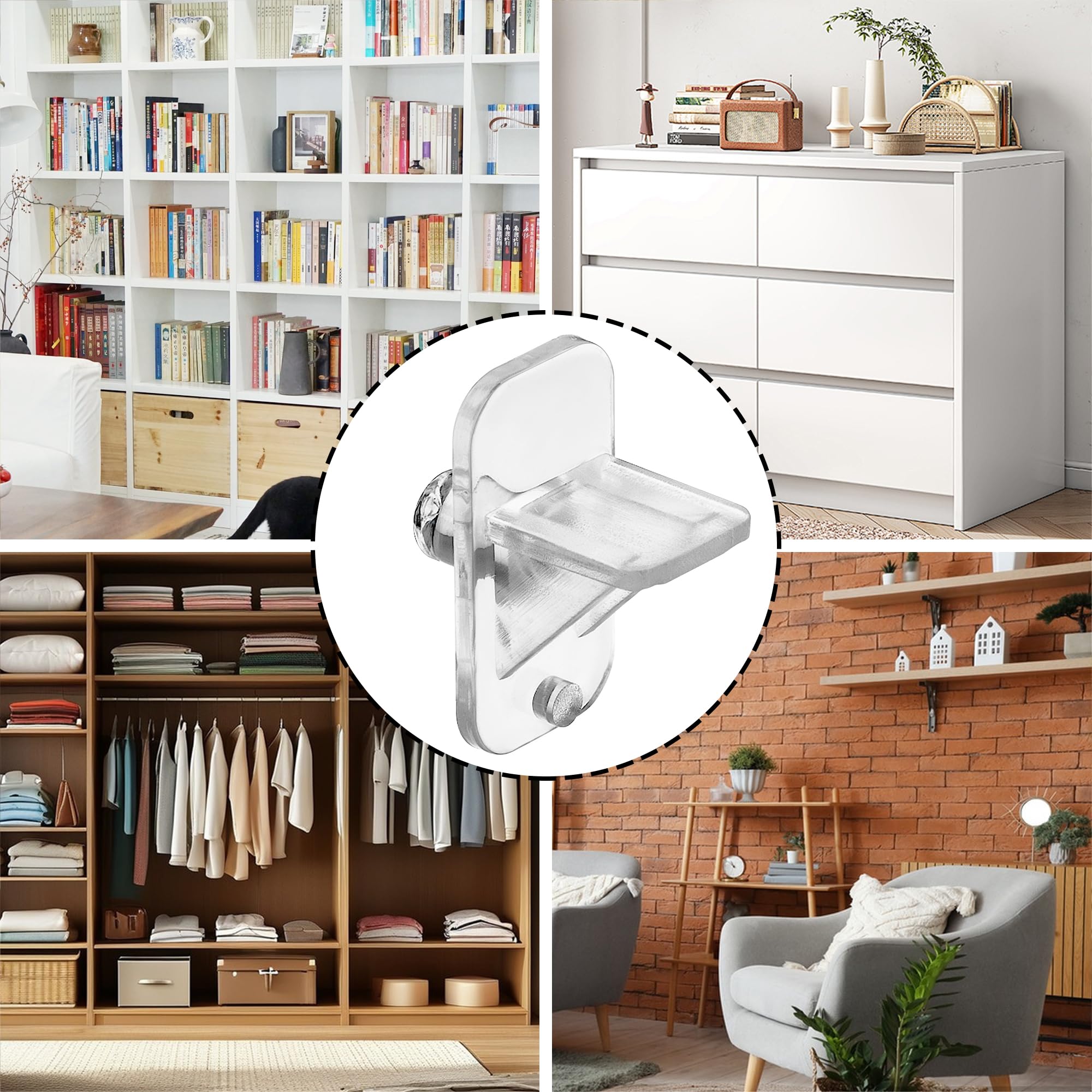 24 Pcs Shelf Holders Pegs, 1/4 Inch Clear Plastic Cabinet Shelf Clips — Amazon image 5