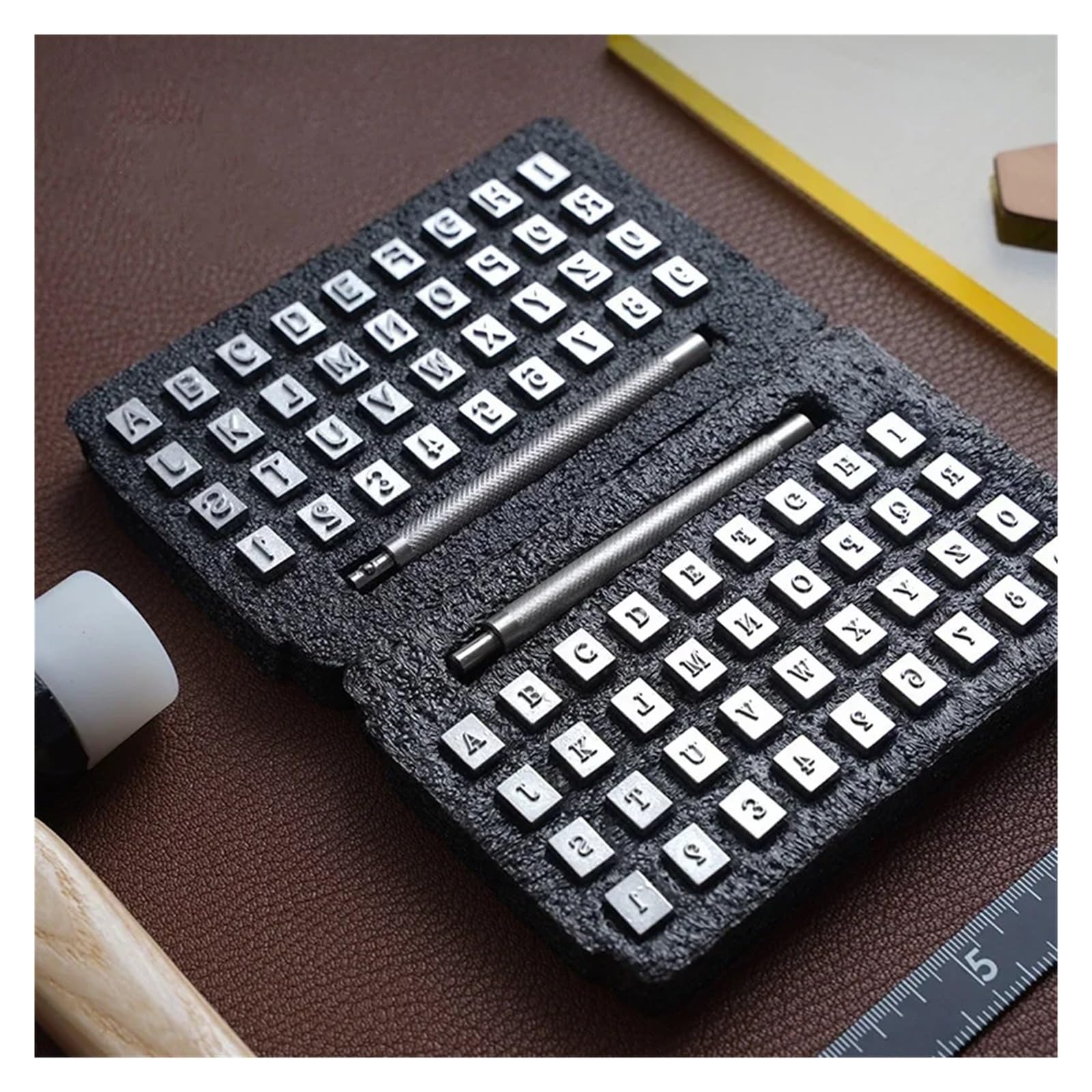 Zahlen- und Buchstabenstempelset, Leder-Buchstaben-Stempel-Set, 37-teilig, Metall-Alphabet, Zahlen, Handgravur-Stempel-Set, 3,5 mm, 6(6.5mm)