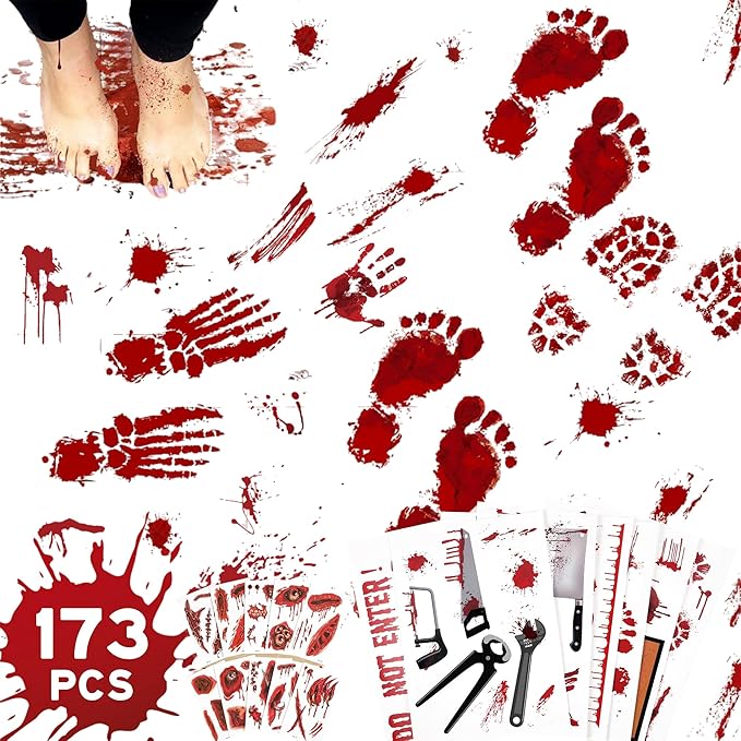 173PCS Halloween Bloody Footprints Floor Clings Plus Tattoos